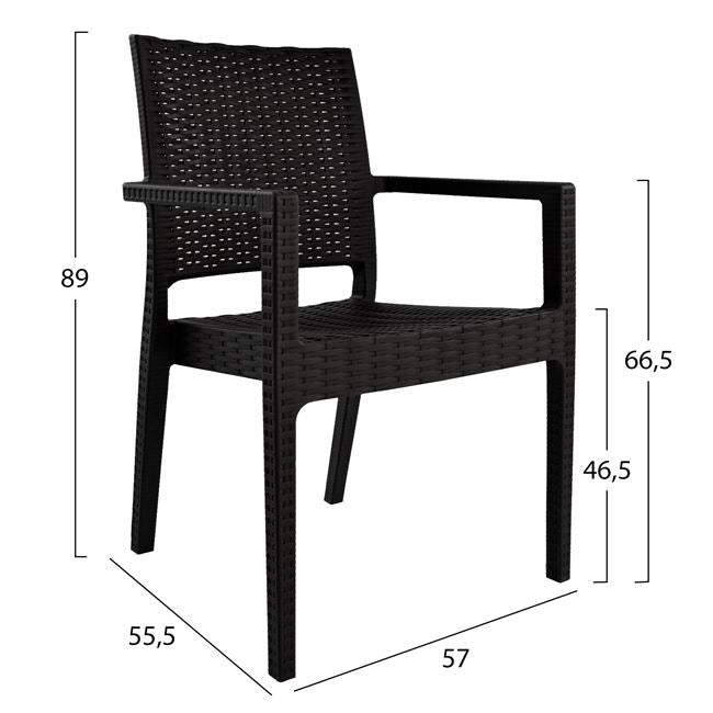 Стол с подлакътници Полипропилен Тъмнокафяв 57x55,5x89 см