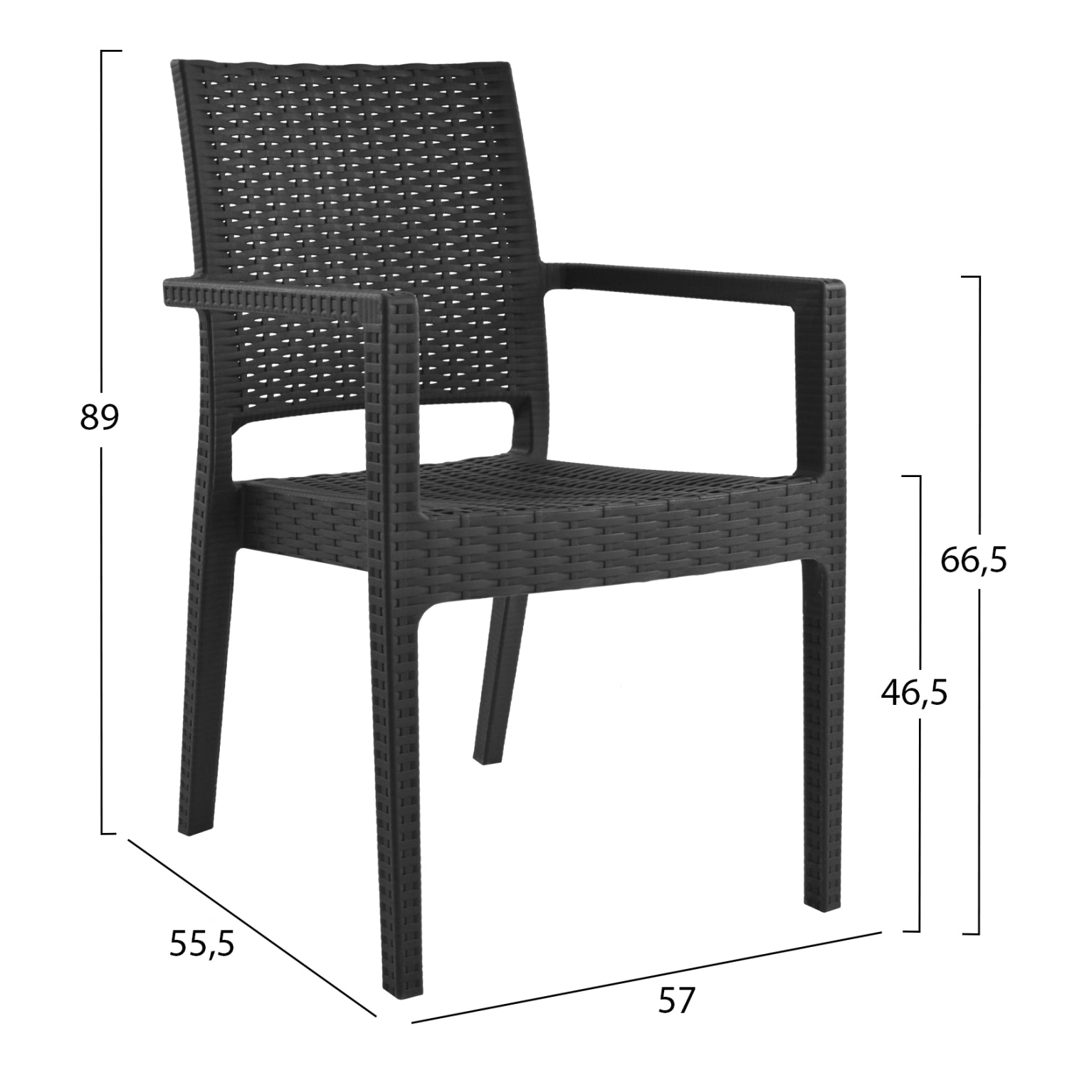 Стол с подлакътници полипропилен тъмносив 57x55,5x89 см