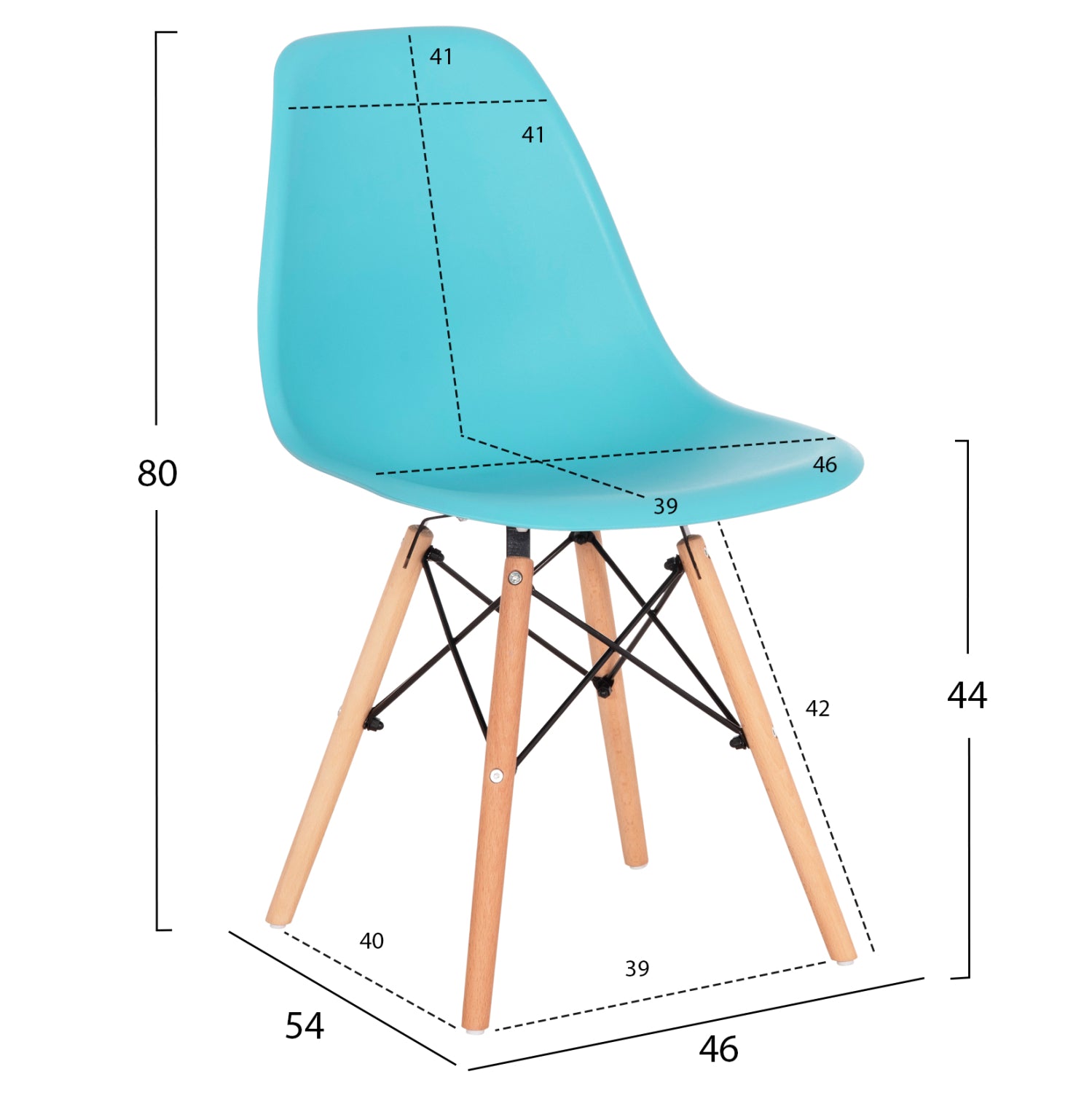 Стол за хранене TWIST рамка бук натурален - PP седалка тюркоаз 46x54x80 см