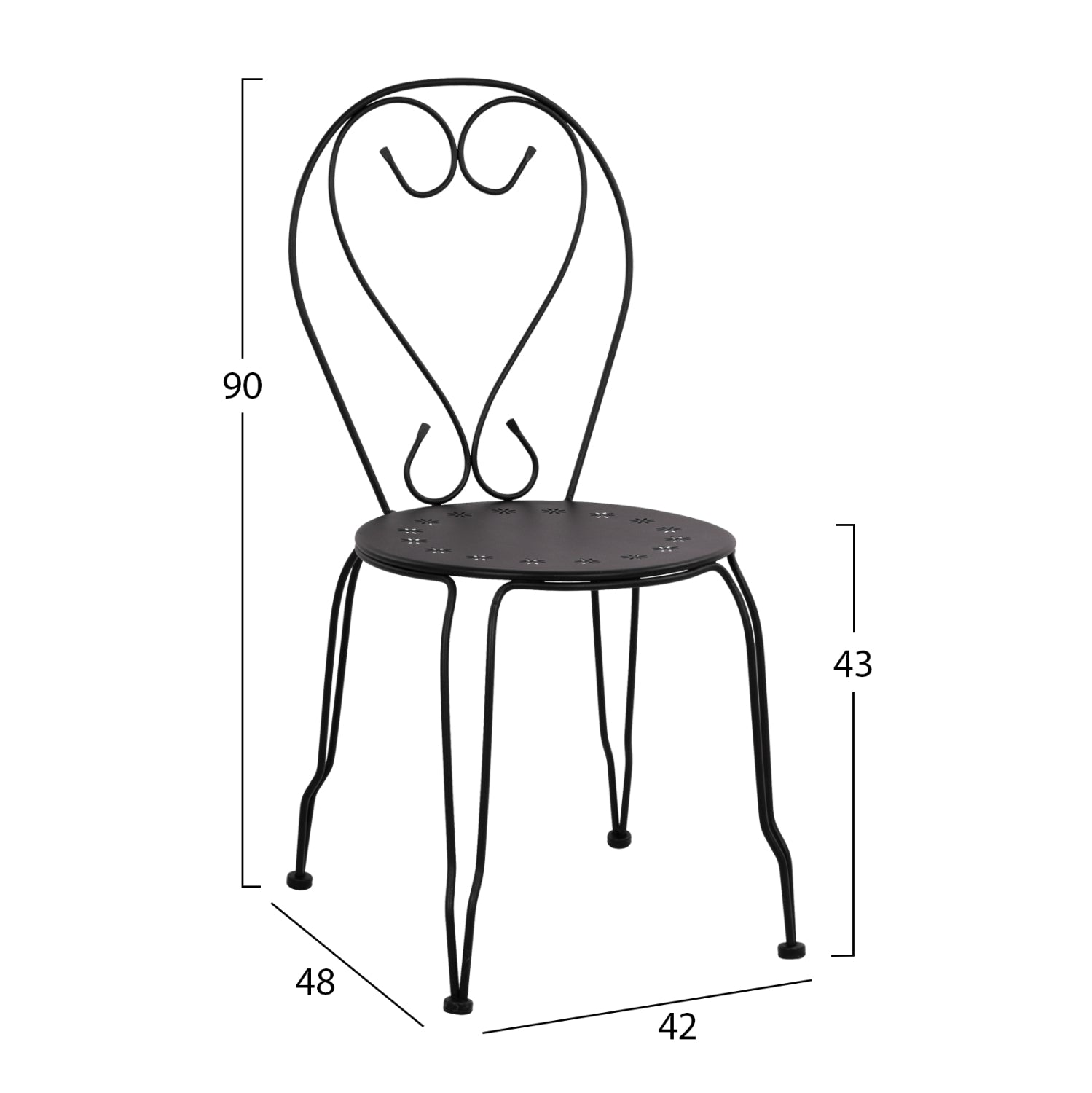 Метален стол Amore черен 42x48x90 см