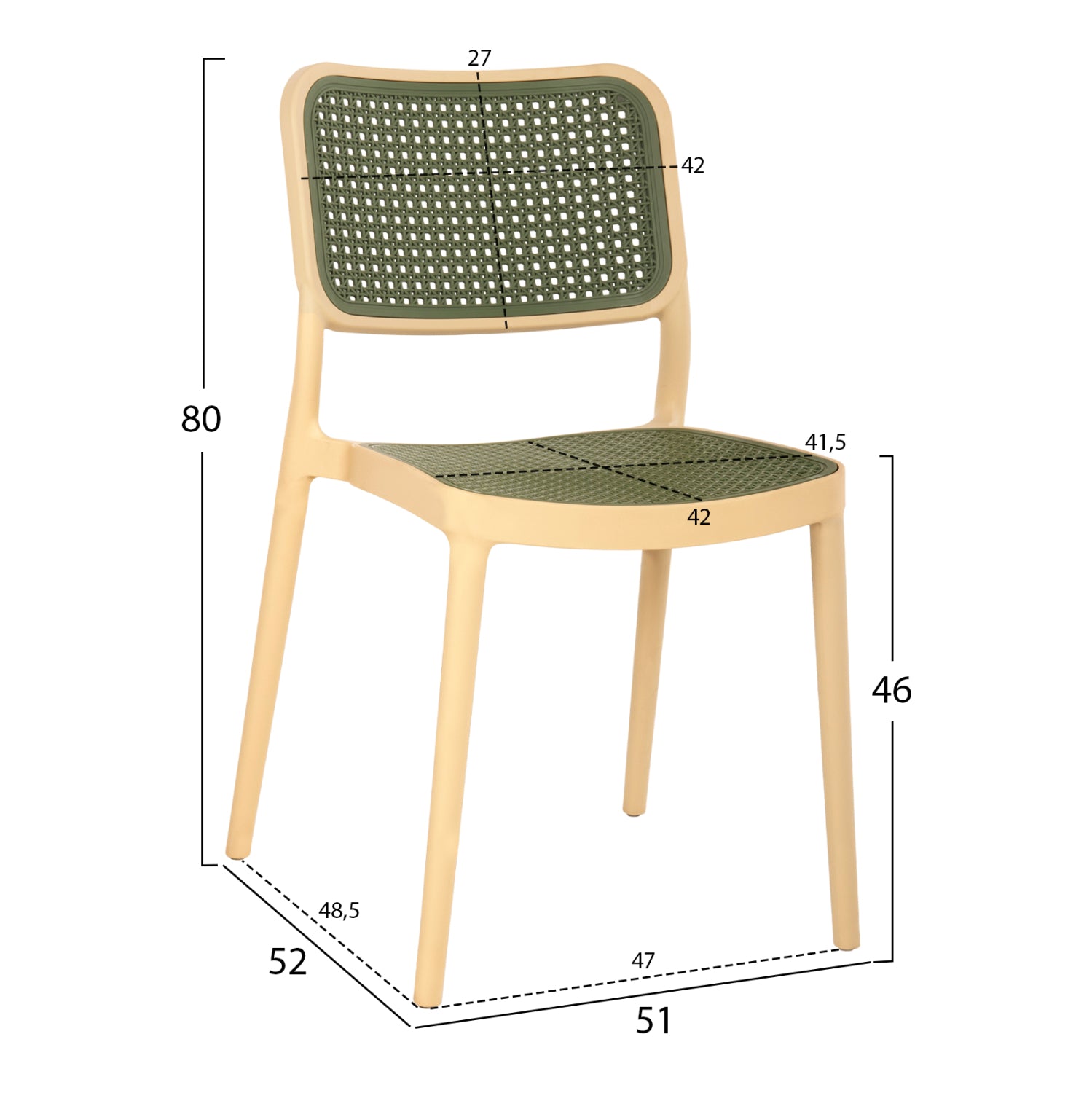 СТОЛ ПОЛИПРОПИЛЕН MEKO БЕЖОВ И МАСЛИНОЗЕЛЕН 51x52x80Hсм.