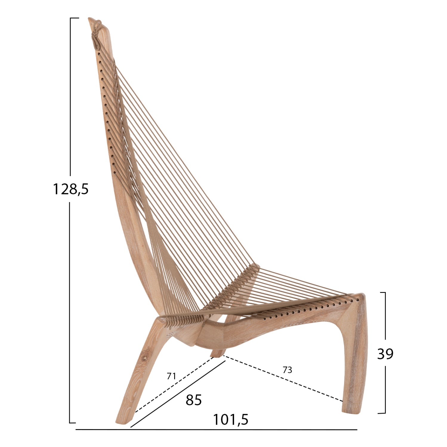 ЛАУНДЖ ФОТЬОЙЛ HARP РАМКА ОТ ЯСЕН И СИНТЕТИЧНО ВЪЖЕ В ЕСТЕСТВЕН ЦВЯТ 85x101,5x128,5см