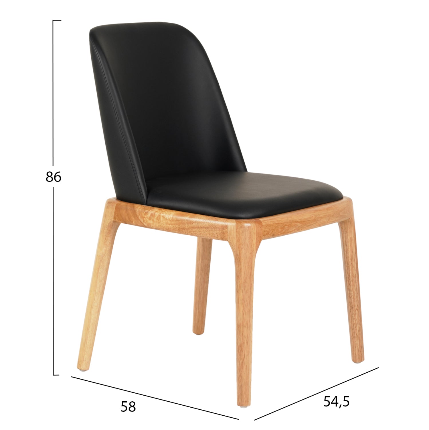Трапезен стол FURLAN гумено дърво - черен PU 54,5x58x86Hcm.