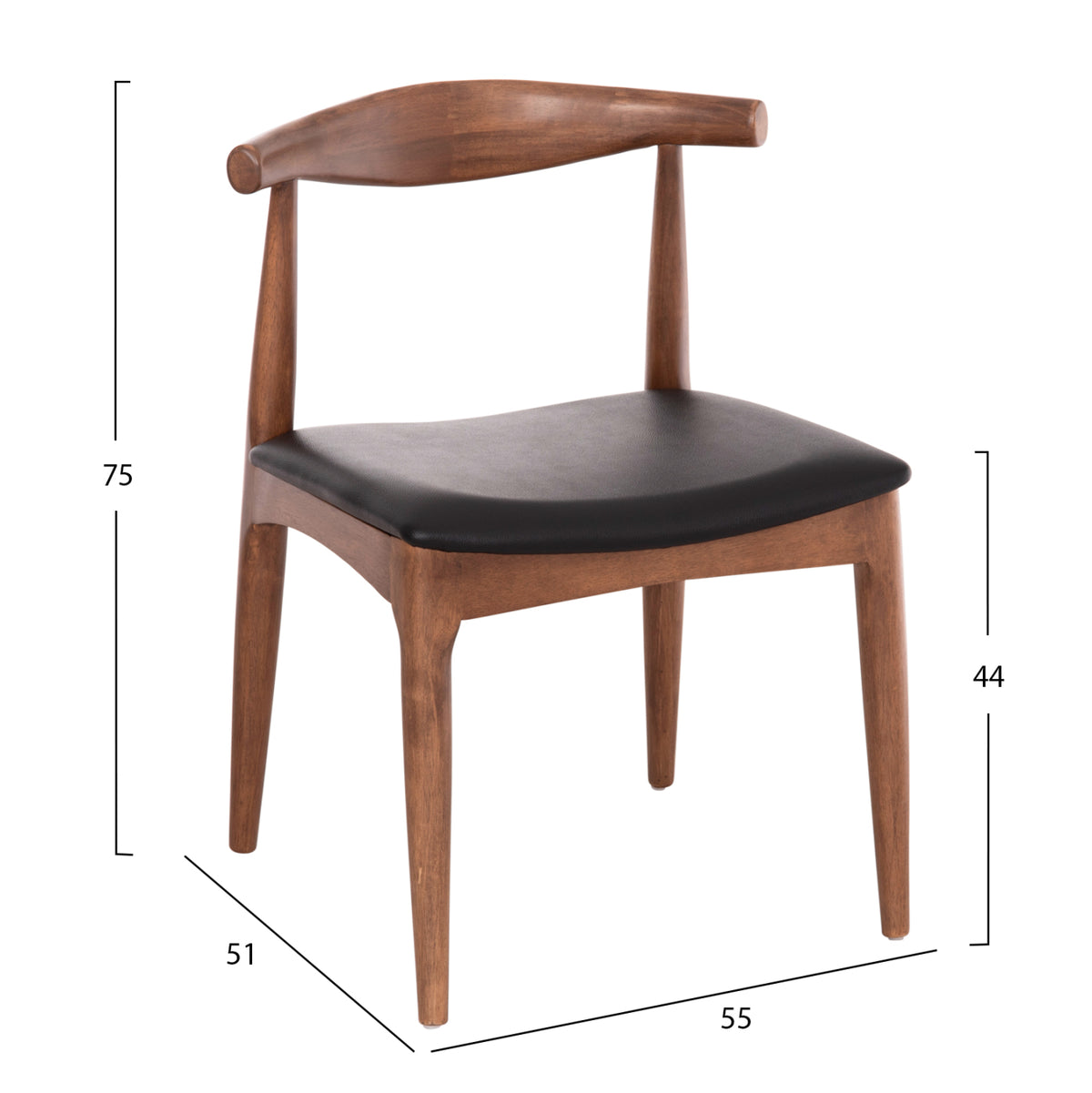 Трапезен стол ALOR гумено дърво в цвят орех - черен PU 55x51x75Hcm.