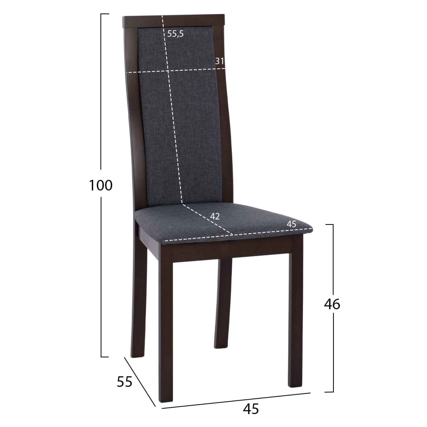 Стол от бук в цвят орех 45x55x100 см височина