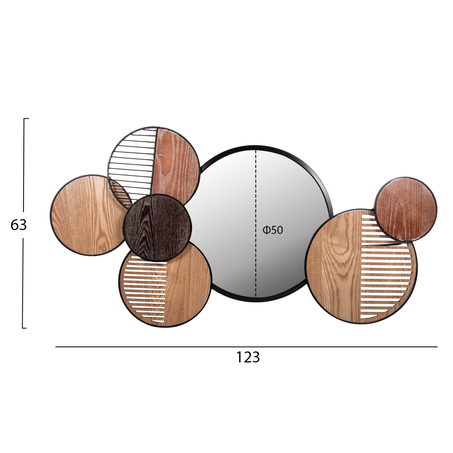 Кръгло стенено огледало DAVION MDF - черен метал 123x5x63Hсм.