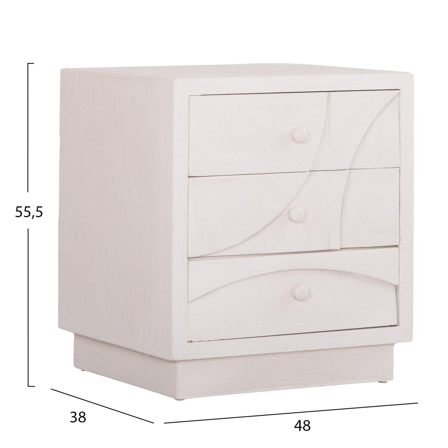 Нощно шкафче серия SANTORINI MDF в слонова кост с 3 чекмеджета 48x38x55.5Hсм.