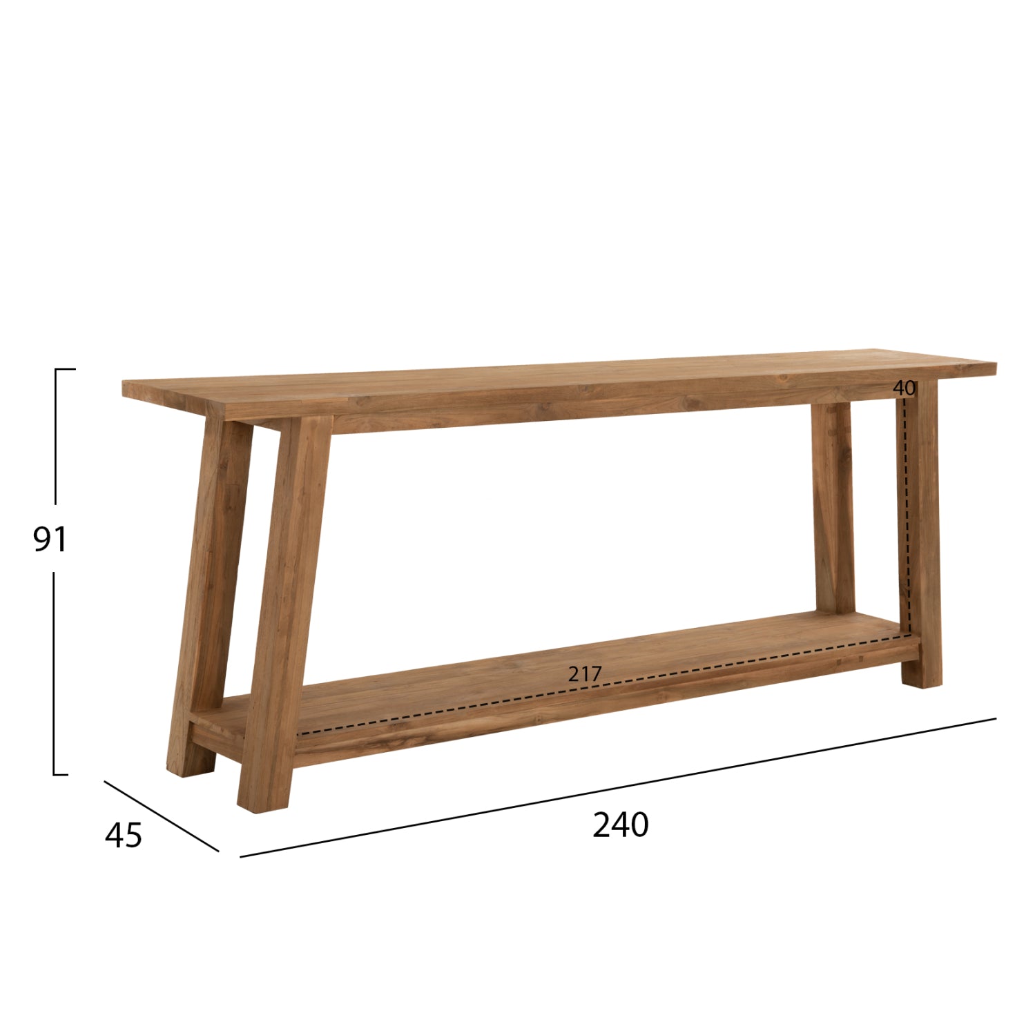КОНЗОЛА БЕЗ ЧЕКМЕДЖЕ ОТ РЕЦИКЛИРАНО ТИКОВО ДЪРВО 240x45x91Всм.