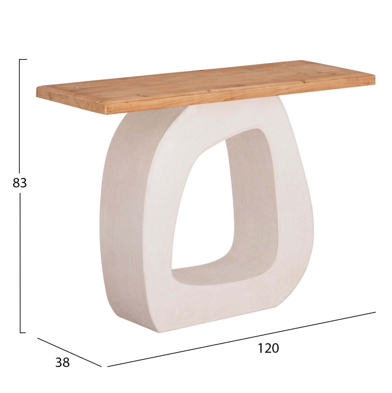 Конзола серия SANTORINI плот от смърчова дървесина - MDF основа в цвят офуайт 120x38x83Hсм.