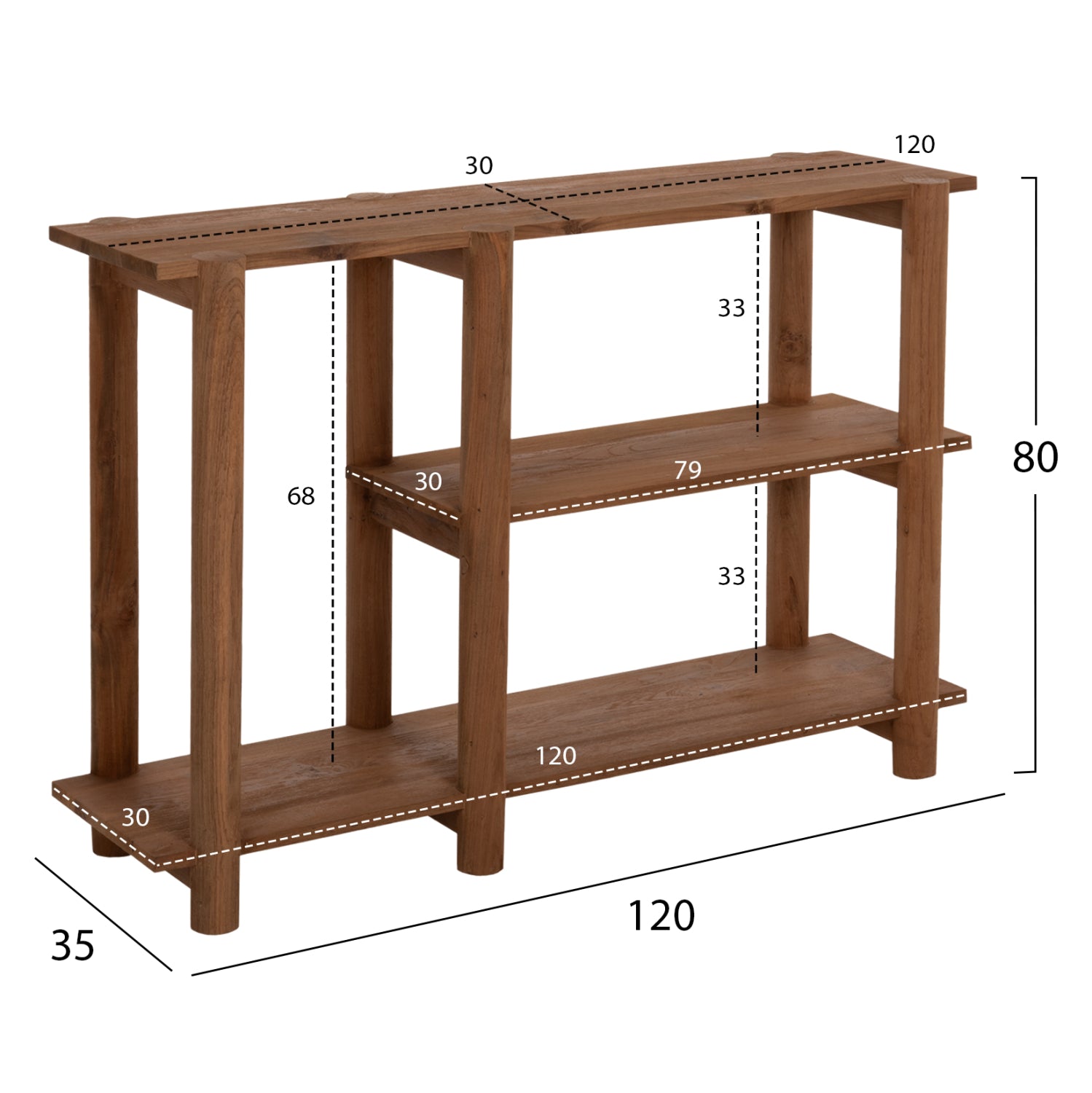 КОНЗОЛА KUTAI РЕЦИКЛИРАН ТИК В ЕСТЕСТВЕН РУСТИКАЛЕН ЦВЯТ 120x35x80Hсм.