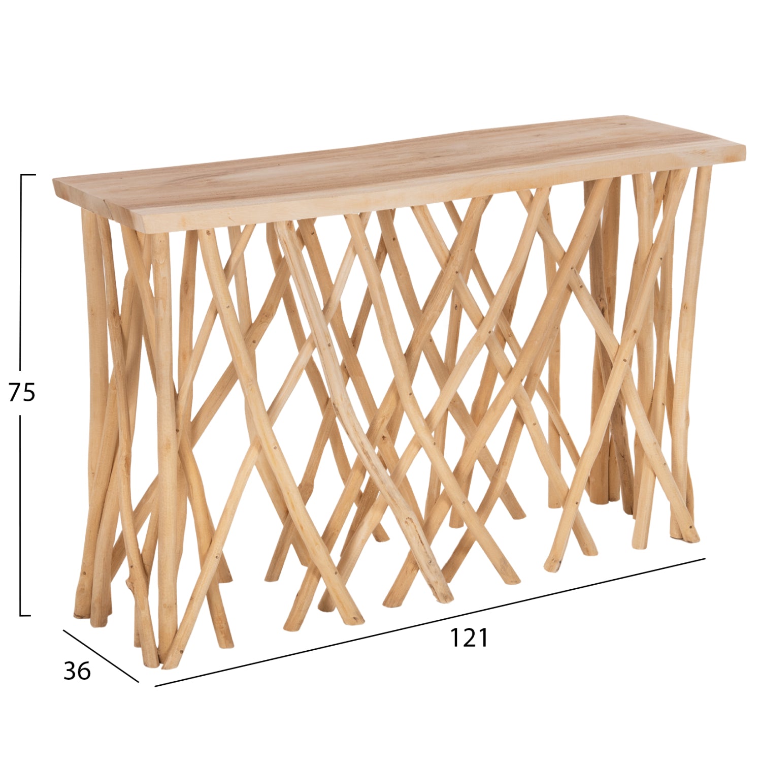 Конзола в рустик стил с тикови клони и плот 3см 121X36X75Hcm.