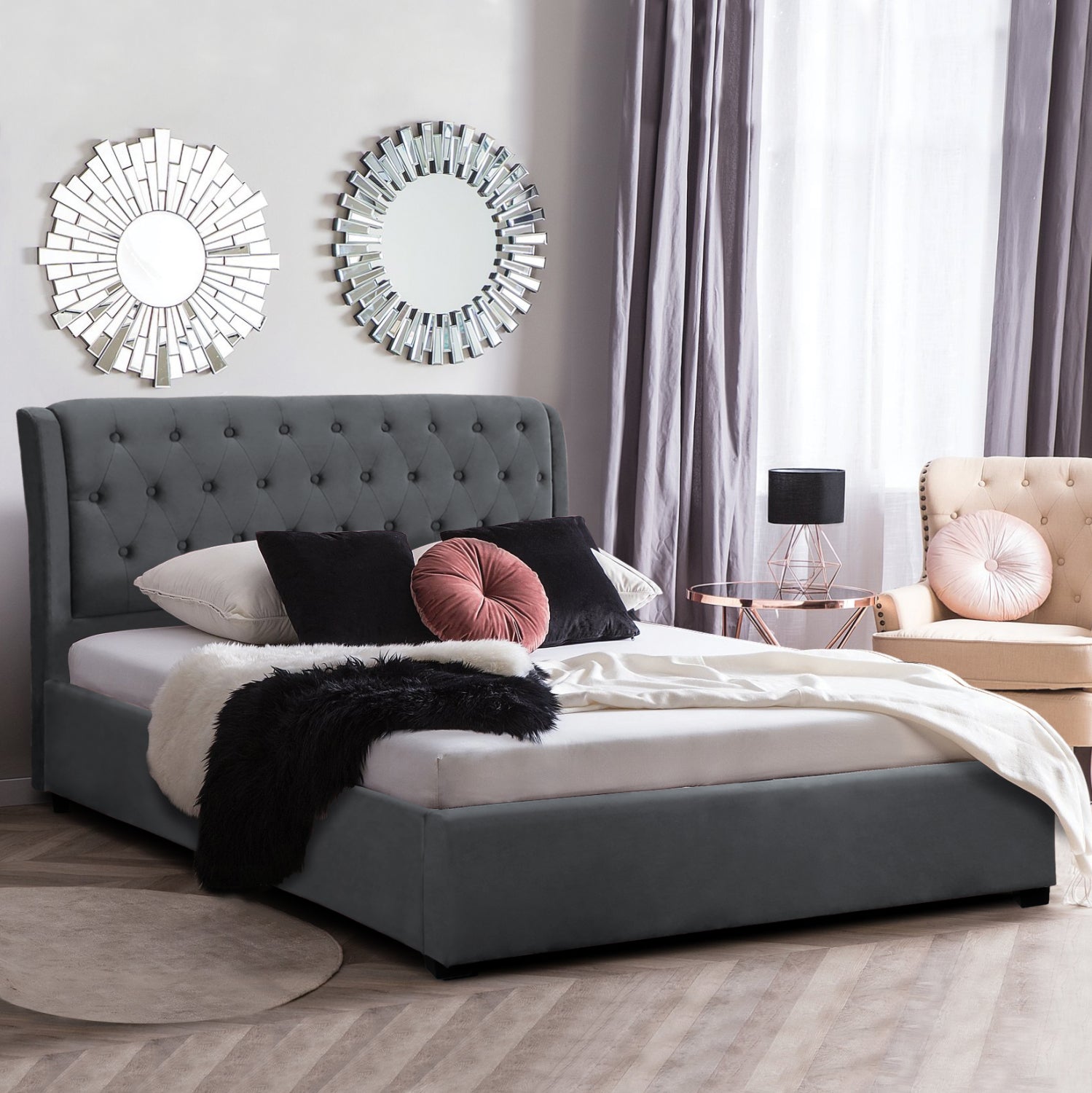 Легло Odalys 150x200 кадифена материя сиво 164x223x100 см.