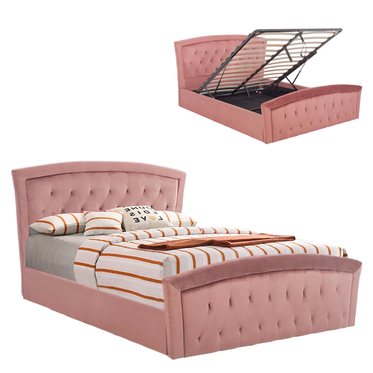 Легло Odelia Velvet прасковено розово с ракла 185x212x113 см