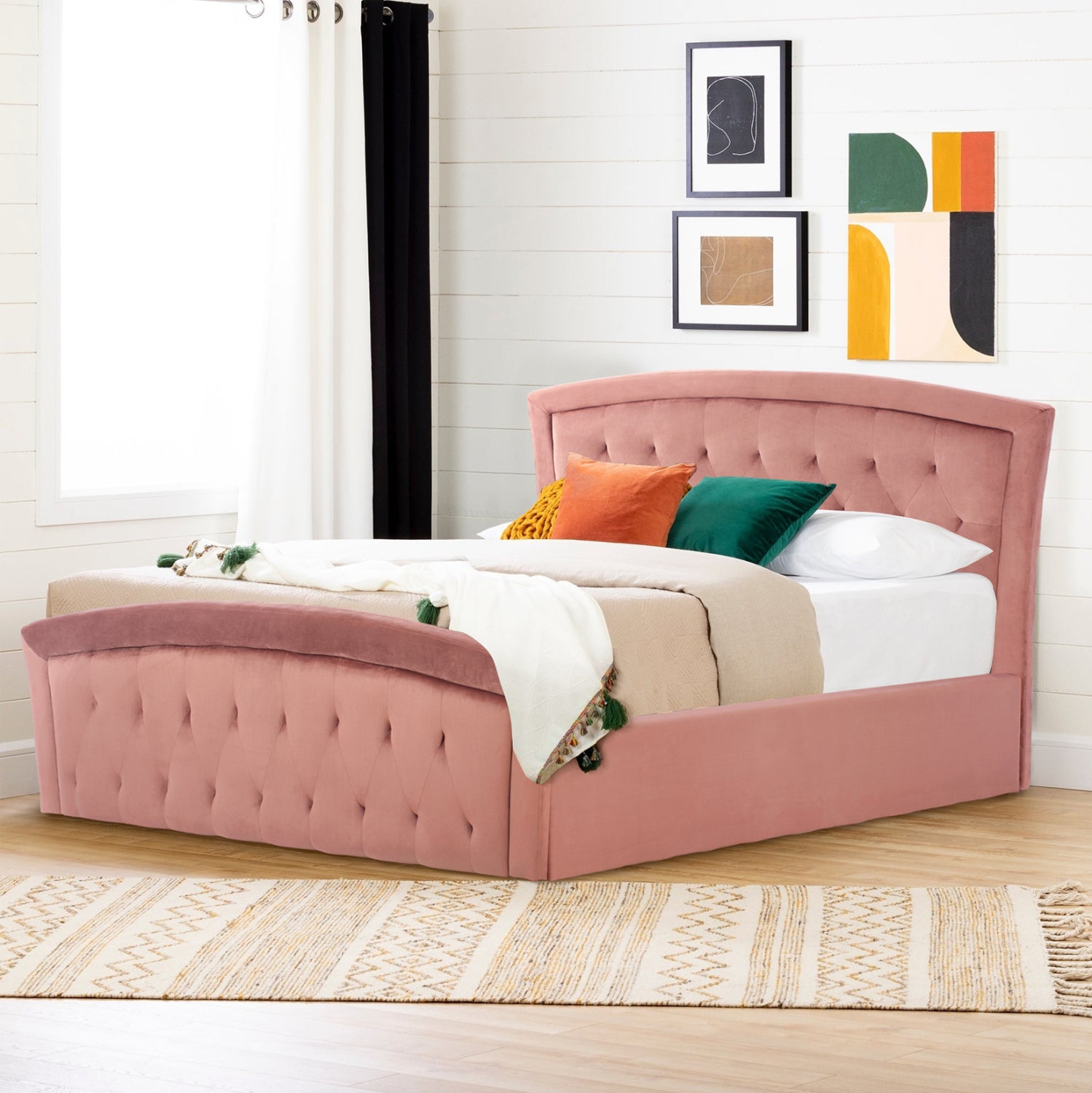 Легло Odelia Velvet прасковено розово с ракла 185x212x113 см