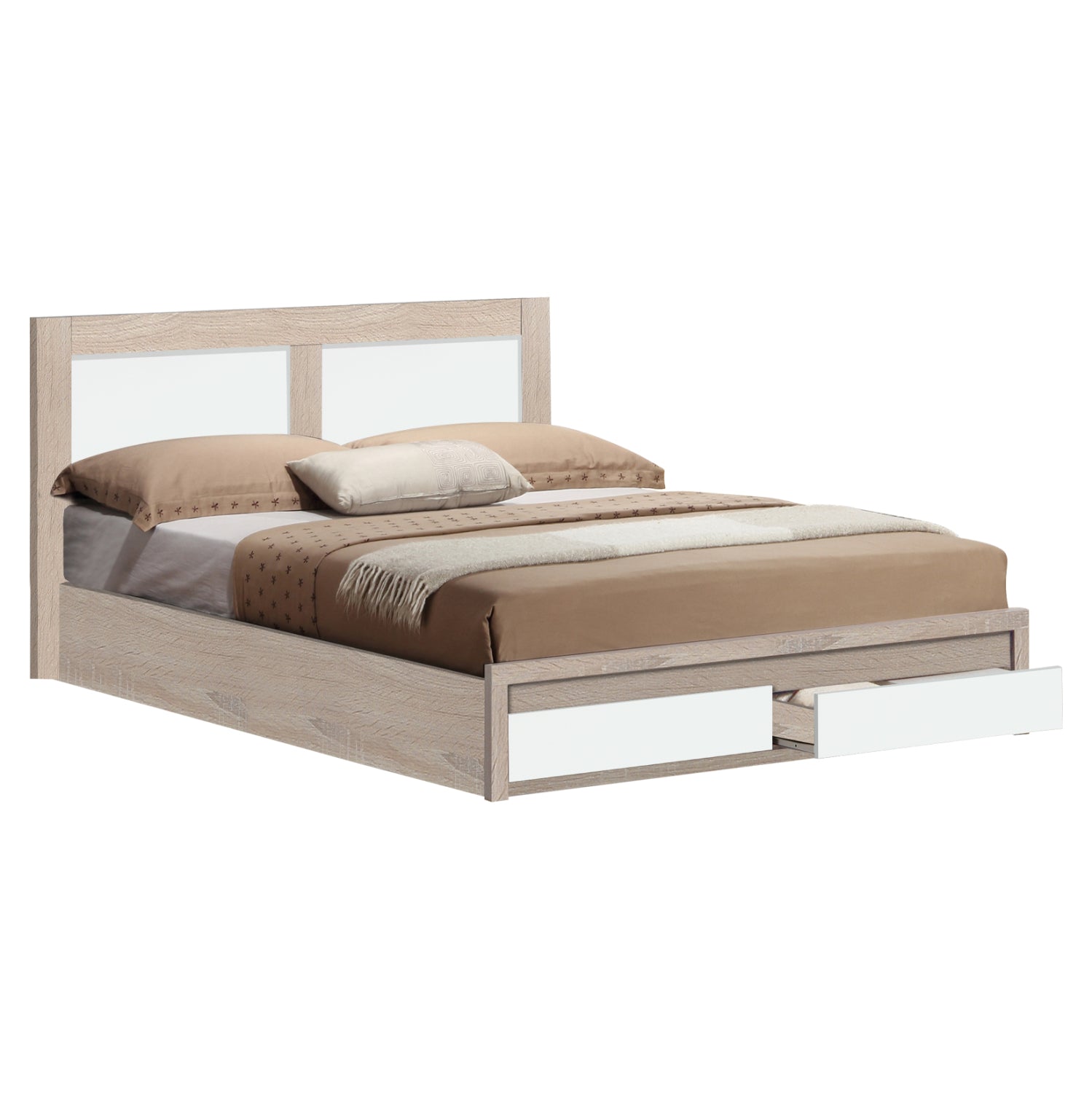 Легло CAPRI с 2 чекмеджета сонома-бяло за матрак 150x200 см.