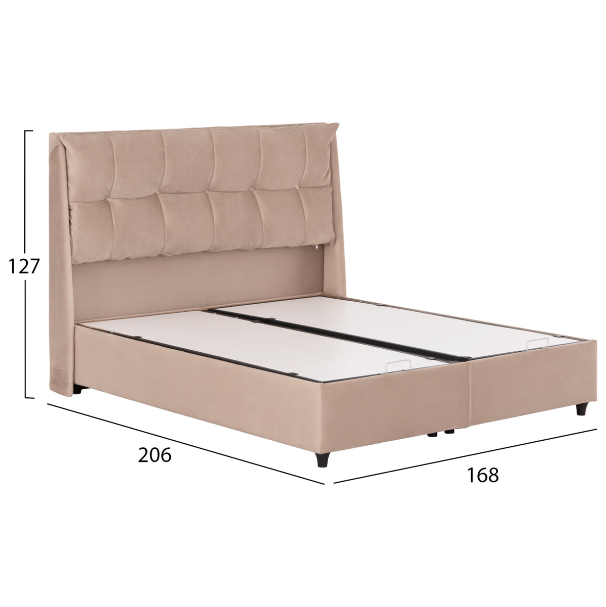 Легло с място за съхранение DREAMLET бежов велур - за матрак 160x200см.