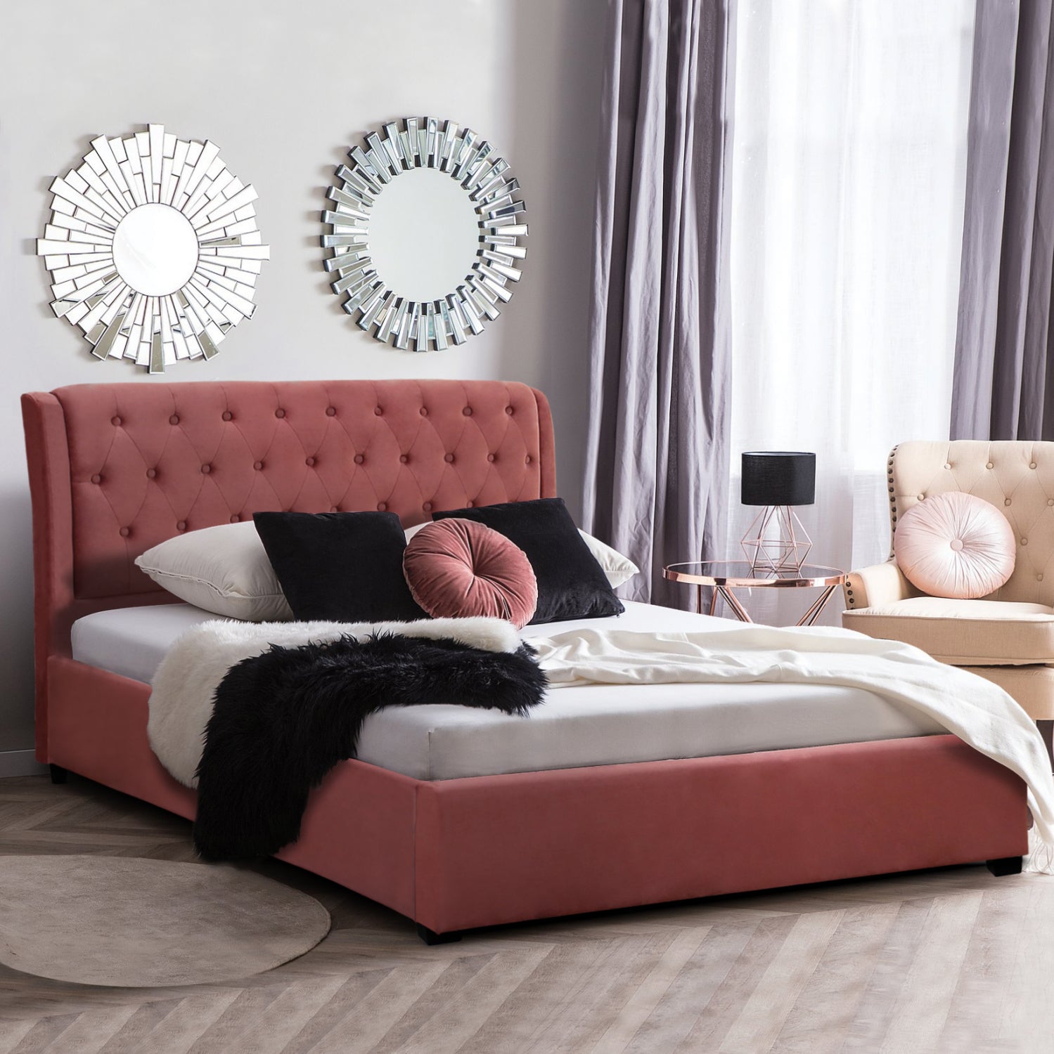 Легло Odalys 150x200 кадифена материя прасковено розово 164x223x100 см.