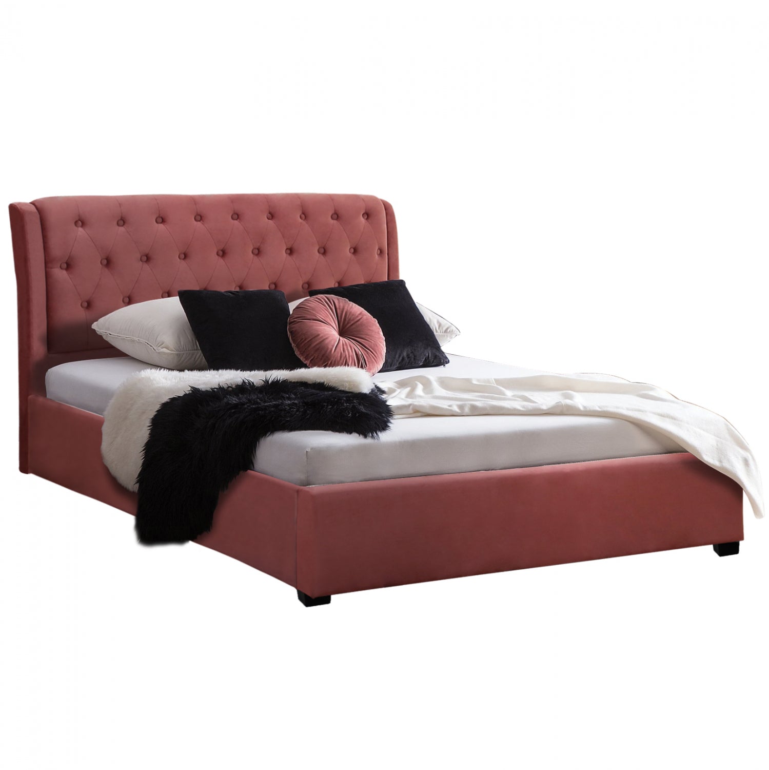 Легло Odalys 150x200 кадифена материя прасковено розово 164x223x100 см.