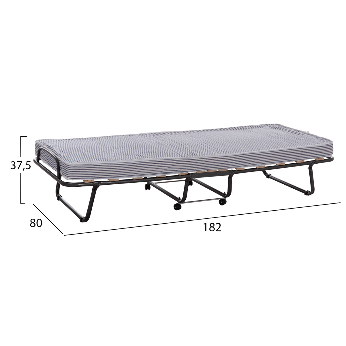 Сгъваема метална легло Noble с колела и матрак в синьо-бяло 80x182x37.5Hcm.