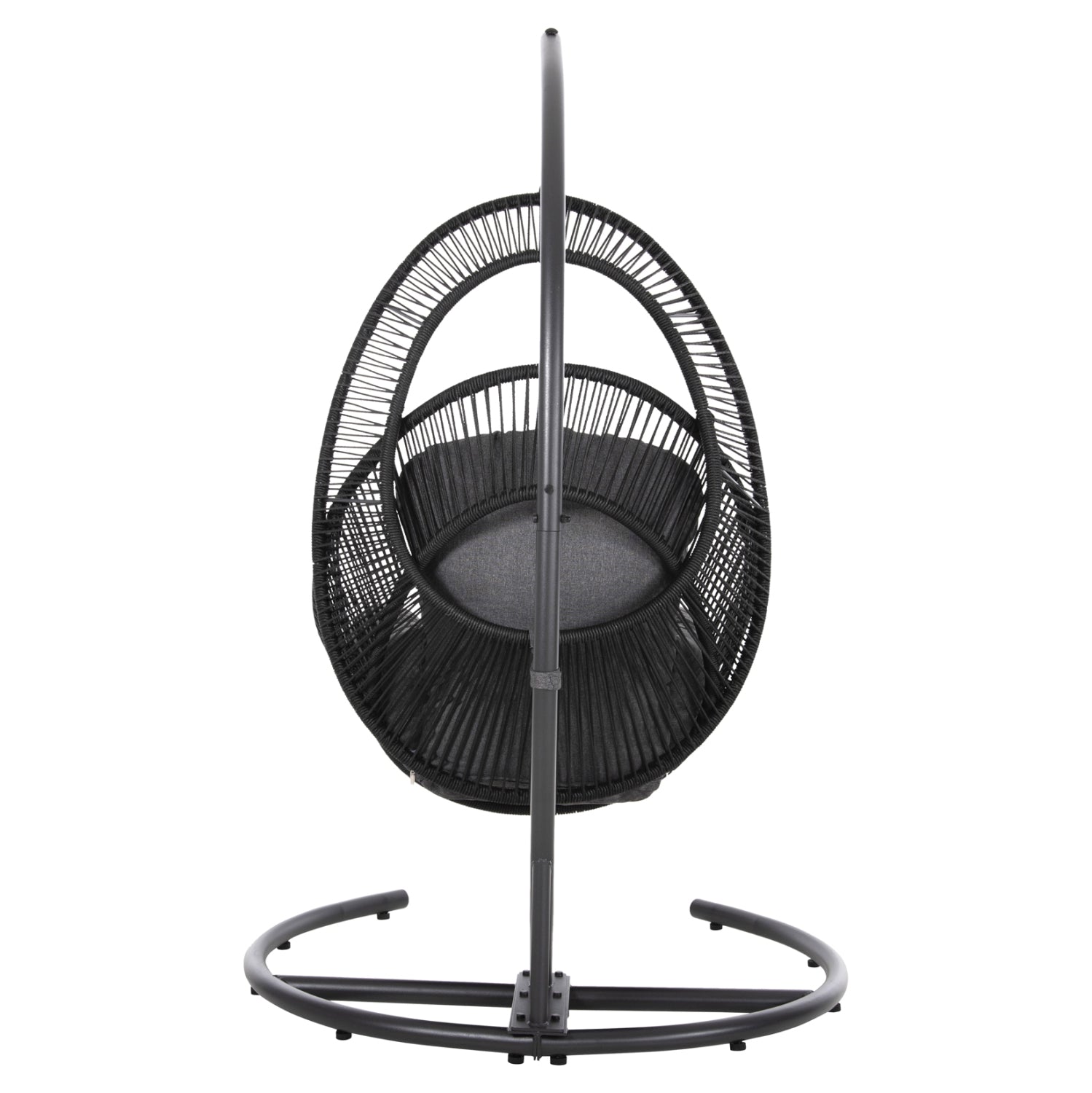 Висящо гнездо HANGING NEST RULER черен метал и синтетичен ратан - сиви възглавници 120x110x190Hсм.