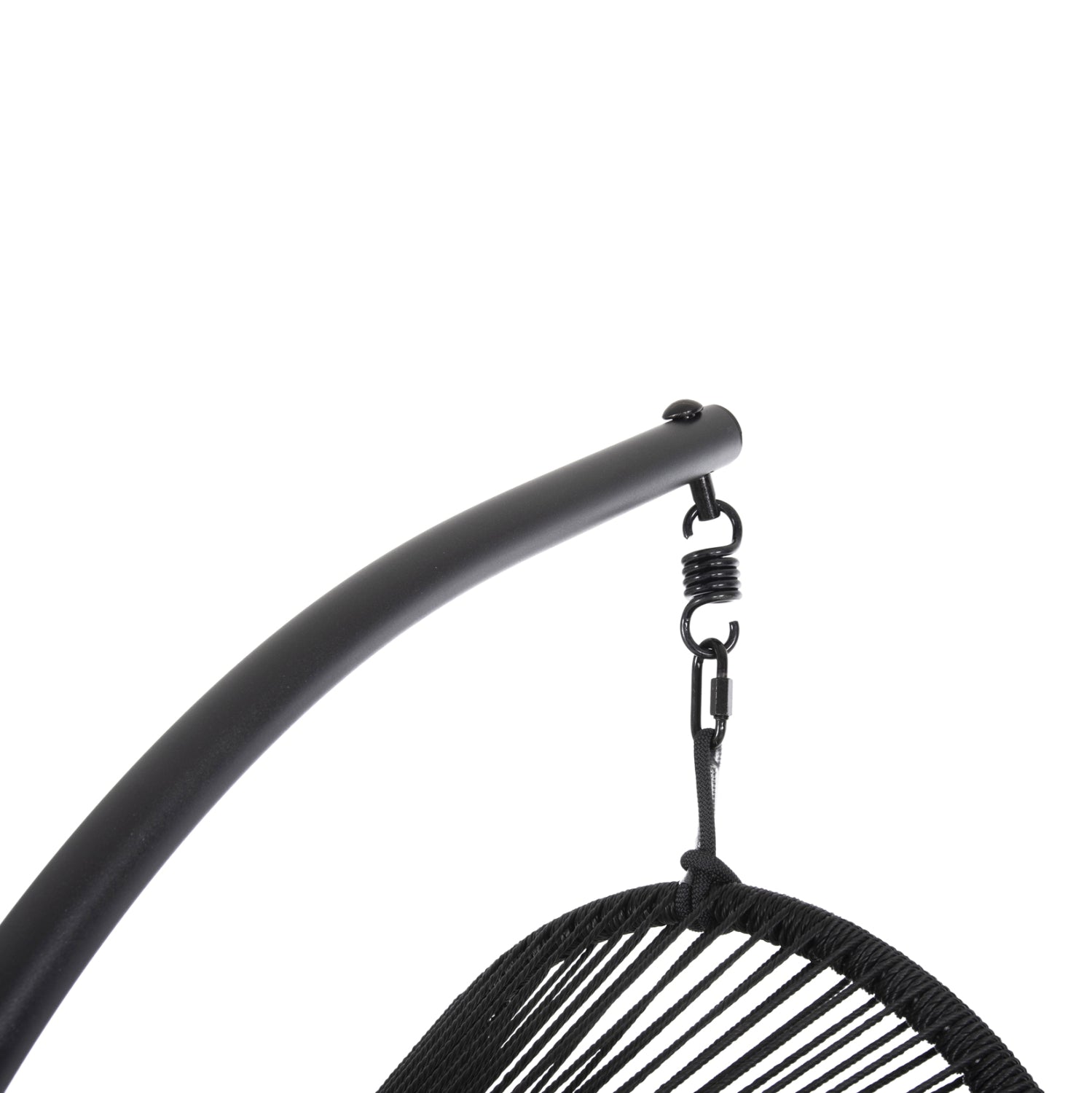Висящо гнездо HANGING NEST RULER черен метал и синтетичен ратан - сиви възглавници 120x110x190Hсм.