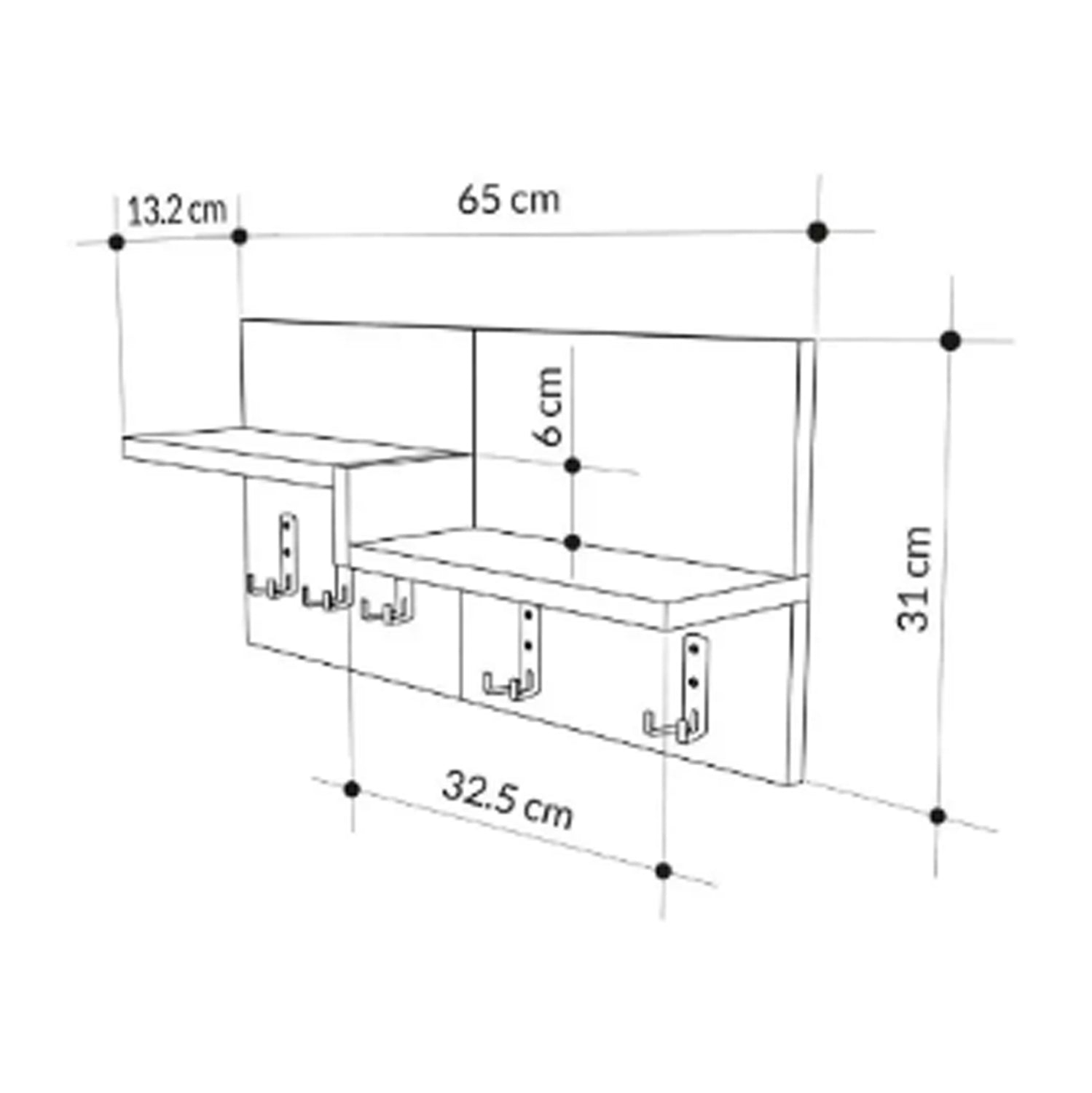 Закачалка за антре с рафт NYDA меламин орех-черно 65x13.2x31Hсм.