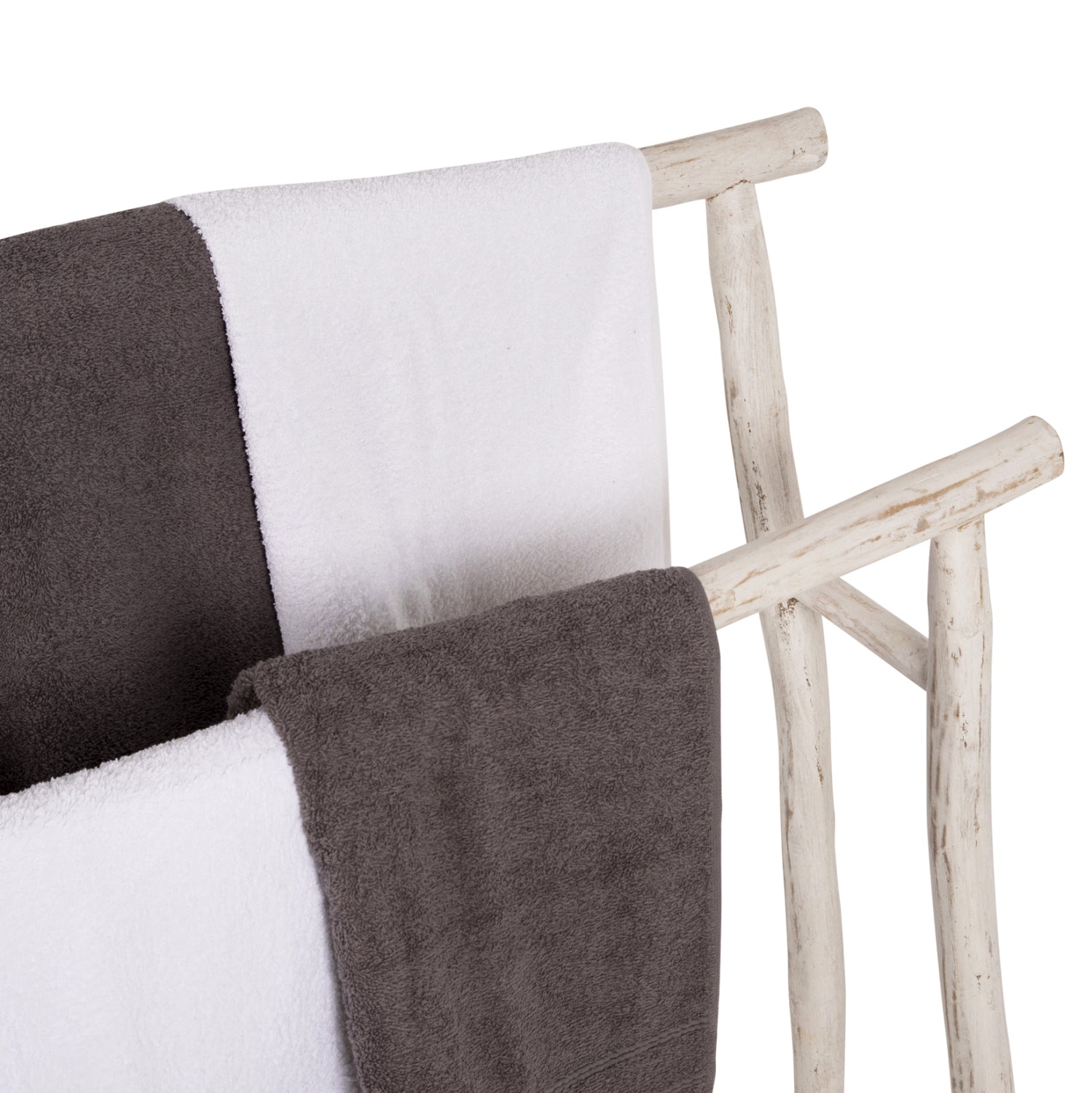 Закачалка за кърпи OREG тикови клони в бял патинен цвят 90x28x77-91Hcm.