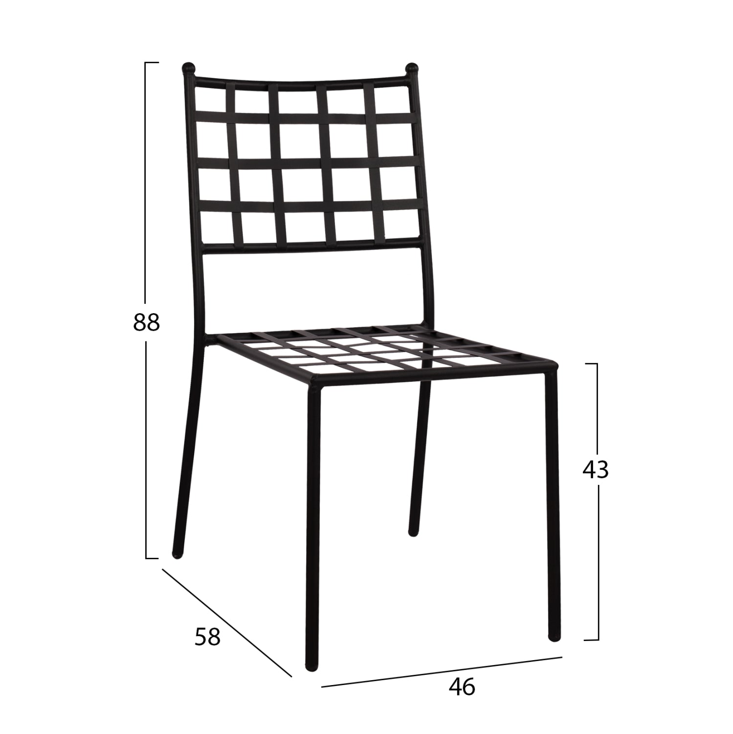 Метален стол в черен цвят 46x58x88 см