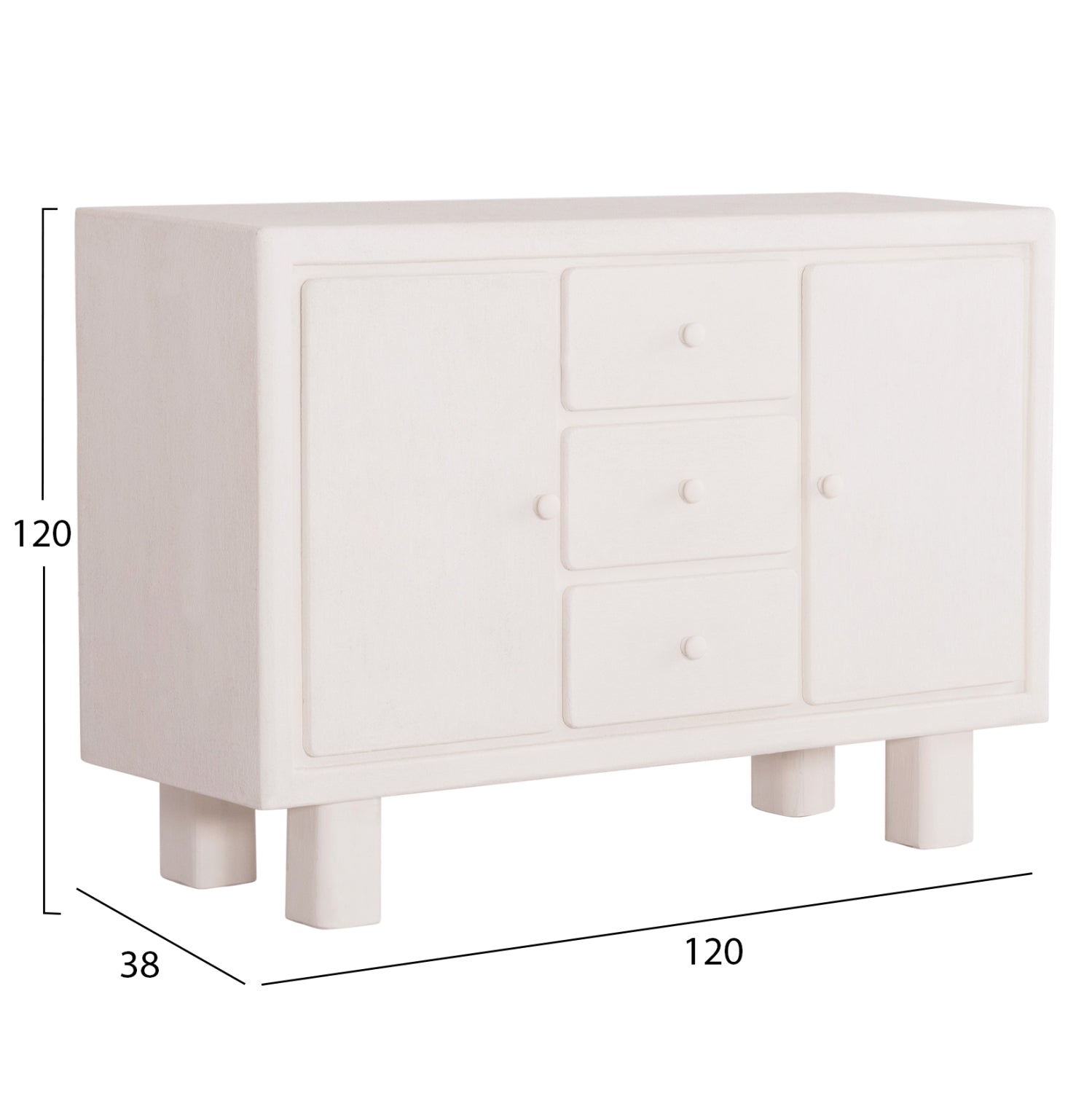 Буфет серия SANTORINI MDF в слонова кост с 3 чекмеджета и 2 врати 120x38x80Hсм.