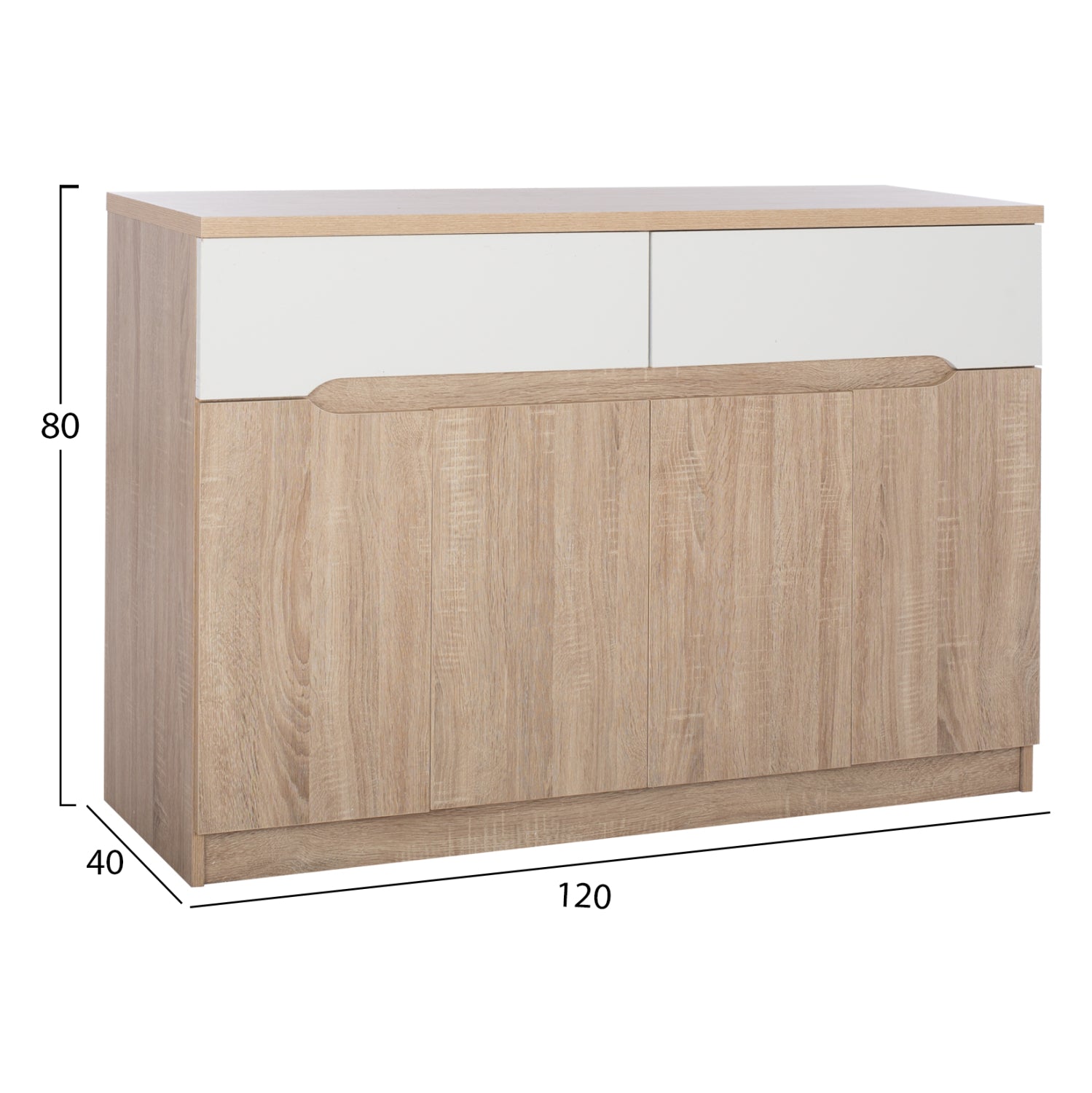 Буфет с 2 чекмеджета и 4 врати сонома 120x40x80см