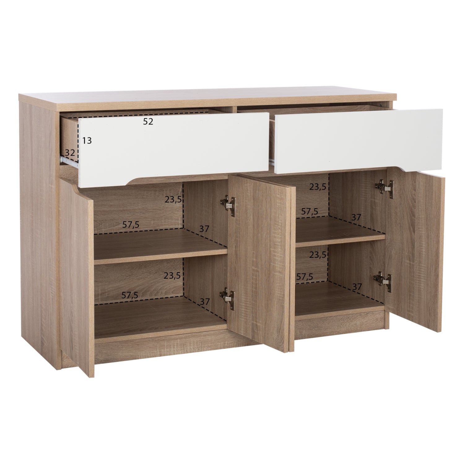 Буфет с 2 чекмеджета и 4 врати сонома 120x40x80см