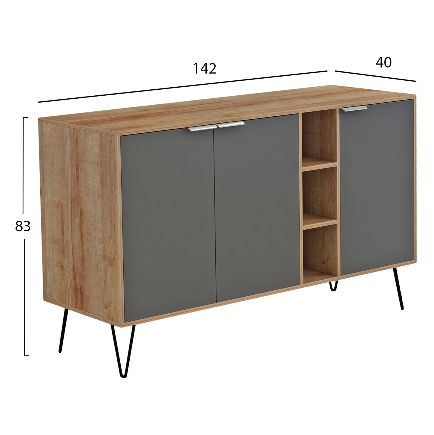 Скрин CABRON меламин в естествено-антрацит и черни метални крака 142X40X83Hсм.