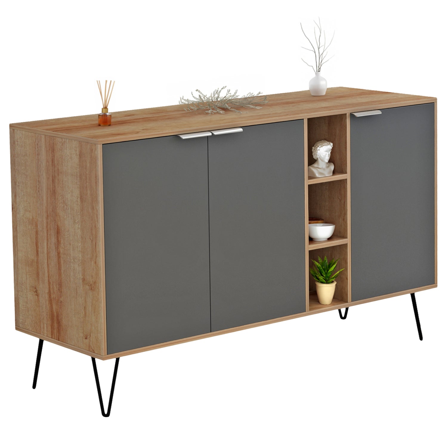 Скрин CABRON меламин в естествено-антрацит и черни метални крака 142X40X83Hсм.
