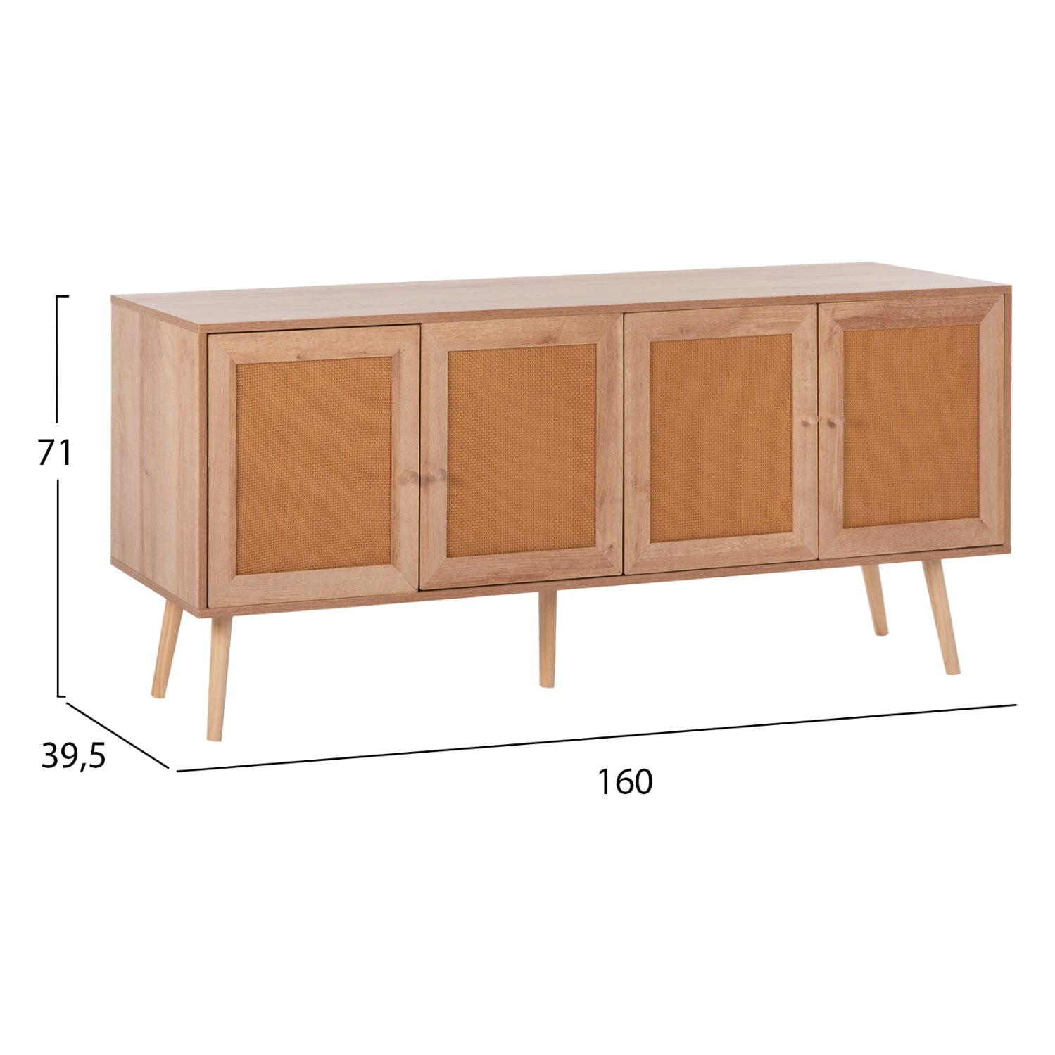 Буфет COLM меламин със синтетичен ратан на 4 врати 160x39,5x71Hсм.