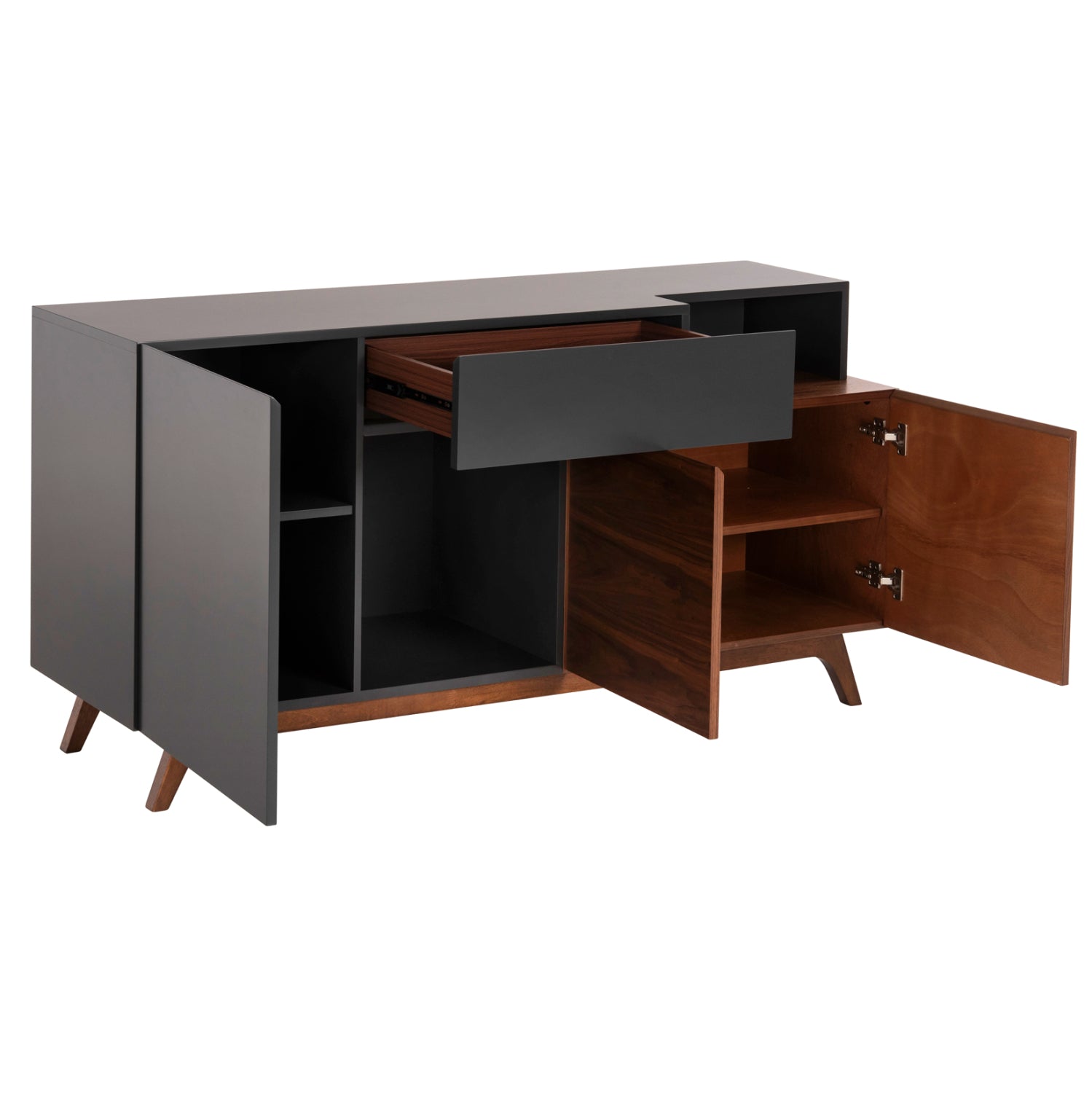 БУФЕТ PREDA MDF с орехов и тъмно сив фурнир 167x28-40x80Hсм.