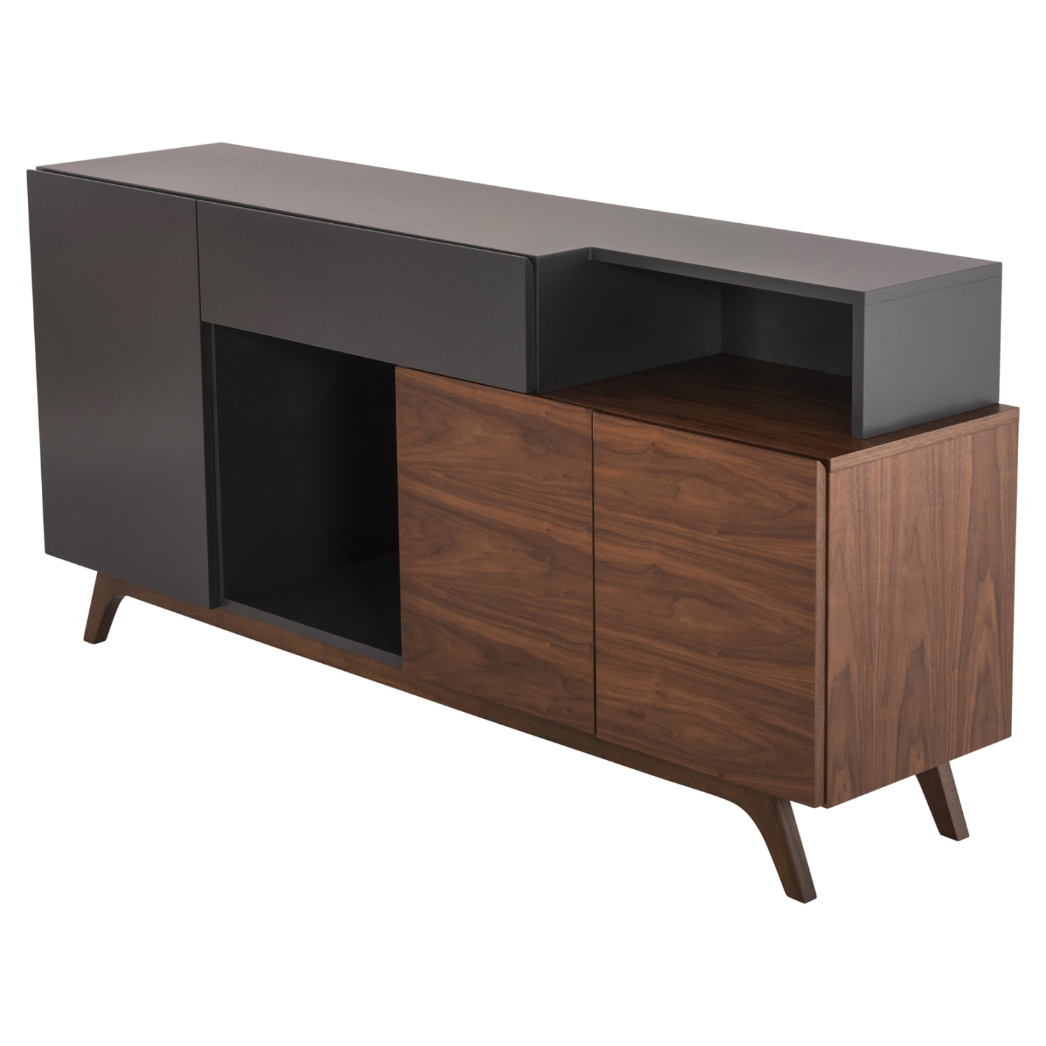 БУФЕТ PREDA MDF с орехов и тъмно сив фурнир 167x28-40x80Hсм.