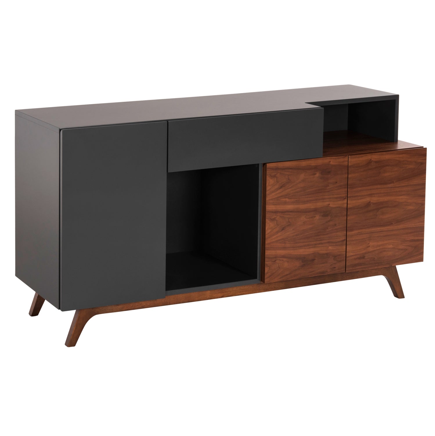 БУФЕТ PREDA MDF с орехов и тъмно сив фурнир 167x28-40x80Hсм.