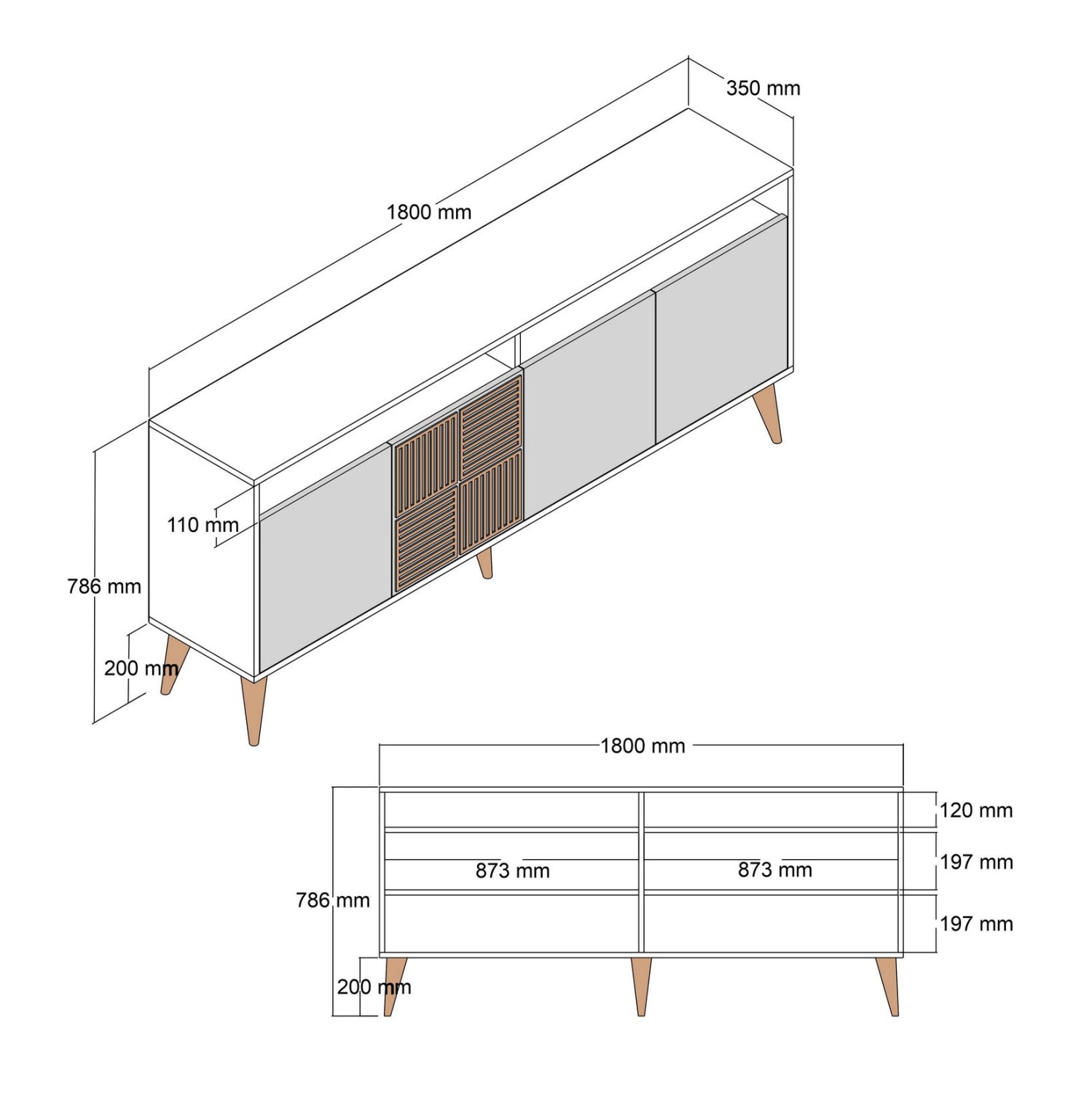 БУФЕТ МЕЛАМИН В ЦВЯТ ОРЕХ 180x35x78.6Hсм.