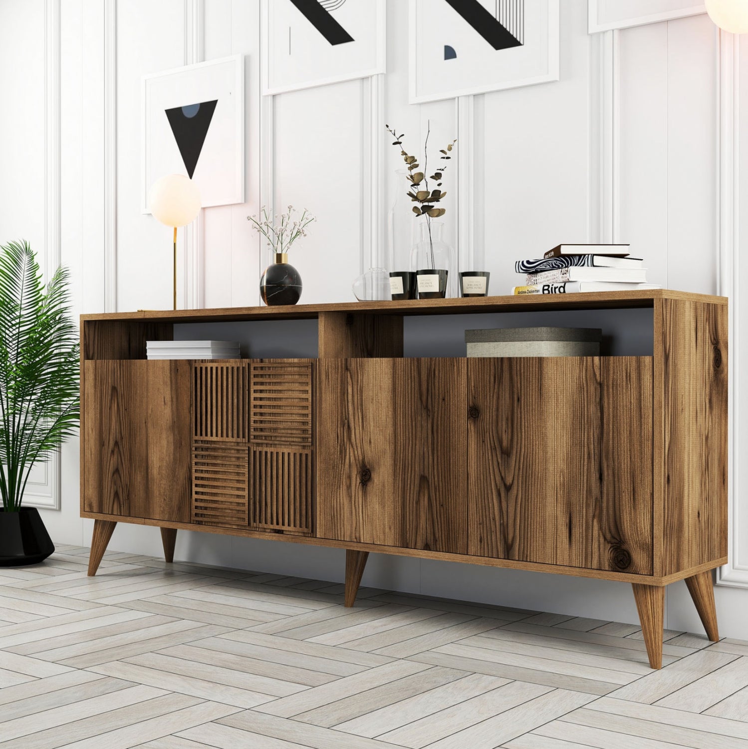 БУФЕТ МЕЛАМИН В ЦВЯТ ОРЕХ 180x35x78.6Hсм.