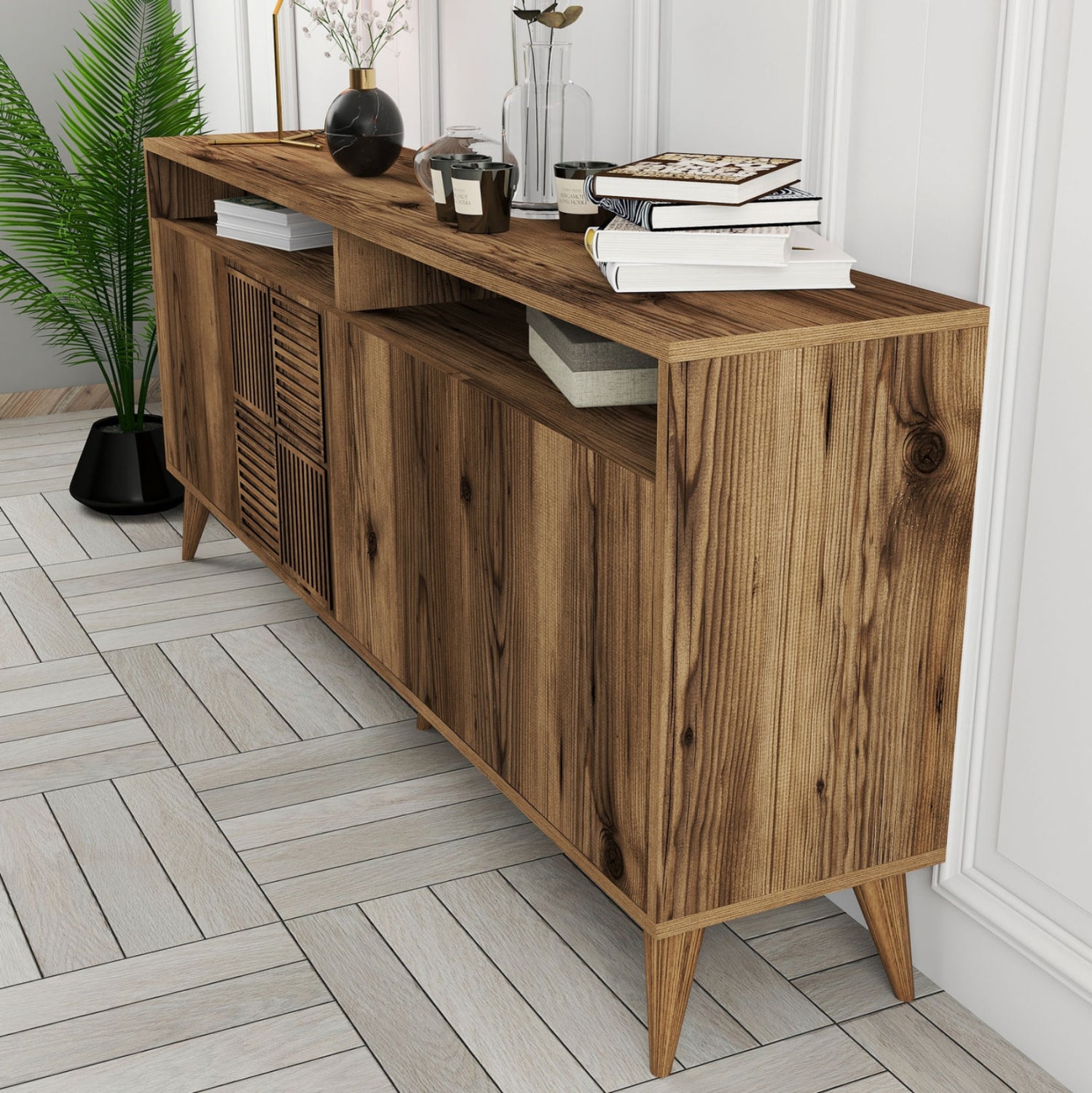 БУФЕТ МЕЛАМИН В ЦВЯТ ОРЕХ 180x35x78.6Hсм.