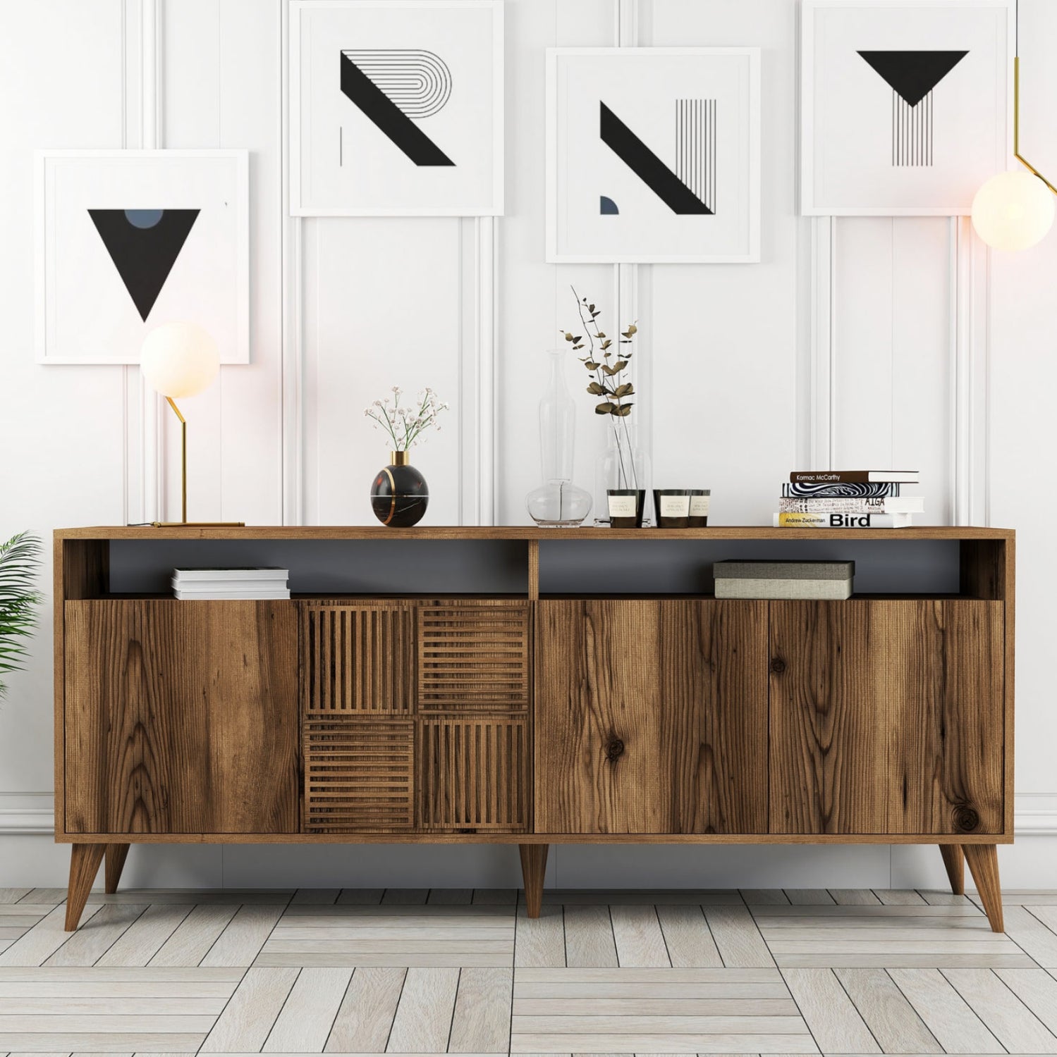 БУФЕТ МЕЛАМИН В ЦВЯТ ОРЕХ 180x35x78.6Hсм.