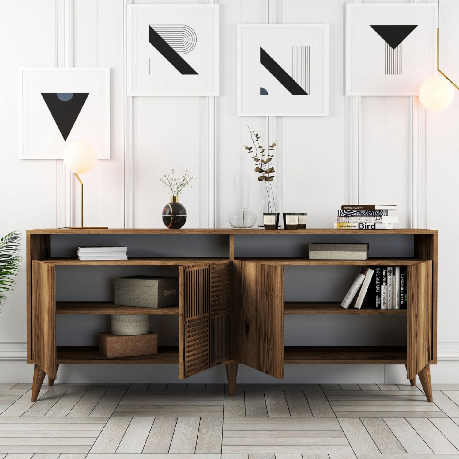 БУФЕТ МЕЛАМИН В ЦВЯТ ОРЕХ 180x35x78.6Hсм.