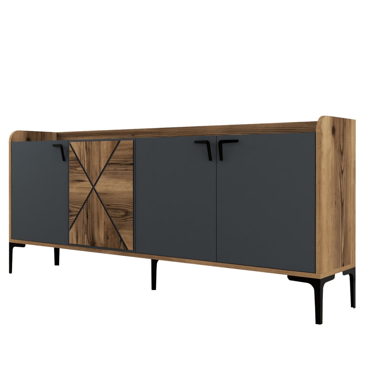 Буфет меламин орех и въглен сив 180x35x78Hсм.