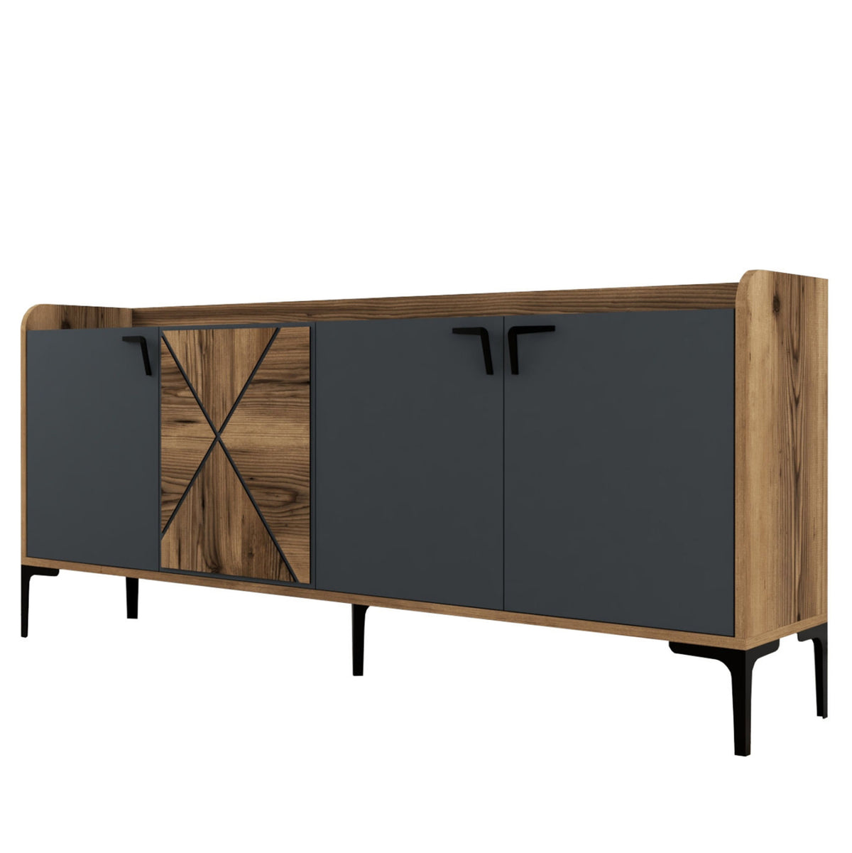 Буфет меламин орех и въглен сив 180x35x78Hсм.