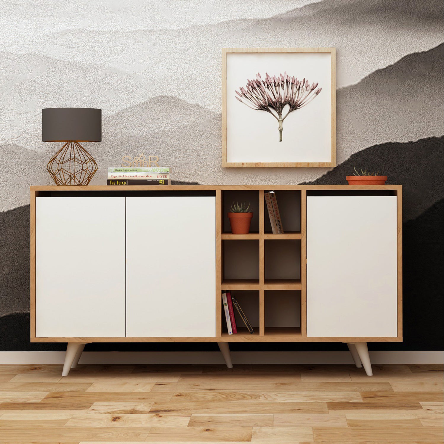 Буфет BRIAR меламин орех и бял цвят 140x40x86Hсм.