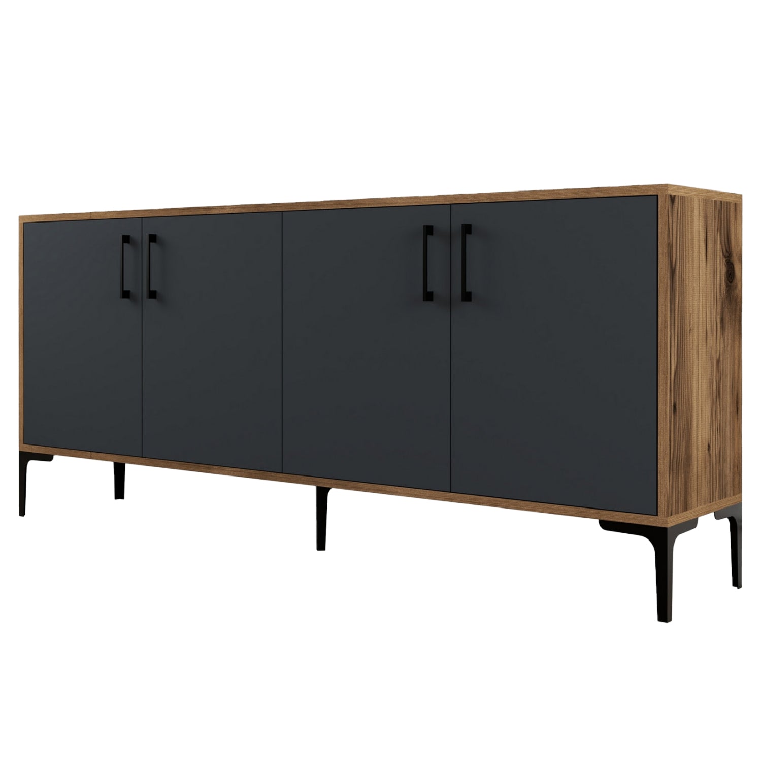 Буфет меламин орех с въглен сиви врати 180x35x78Hсм.