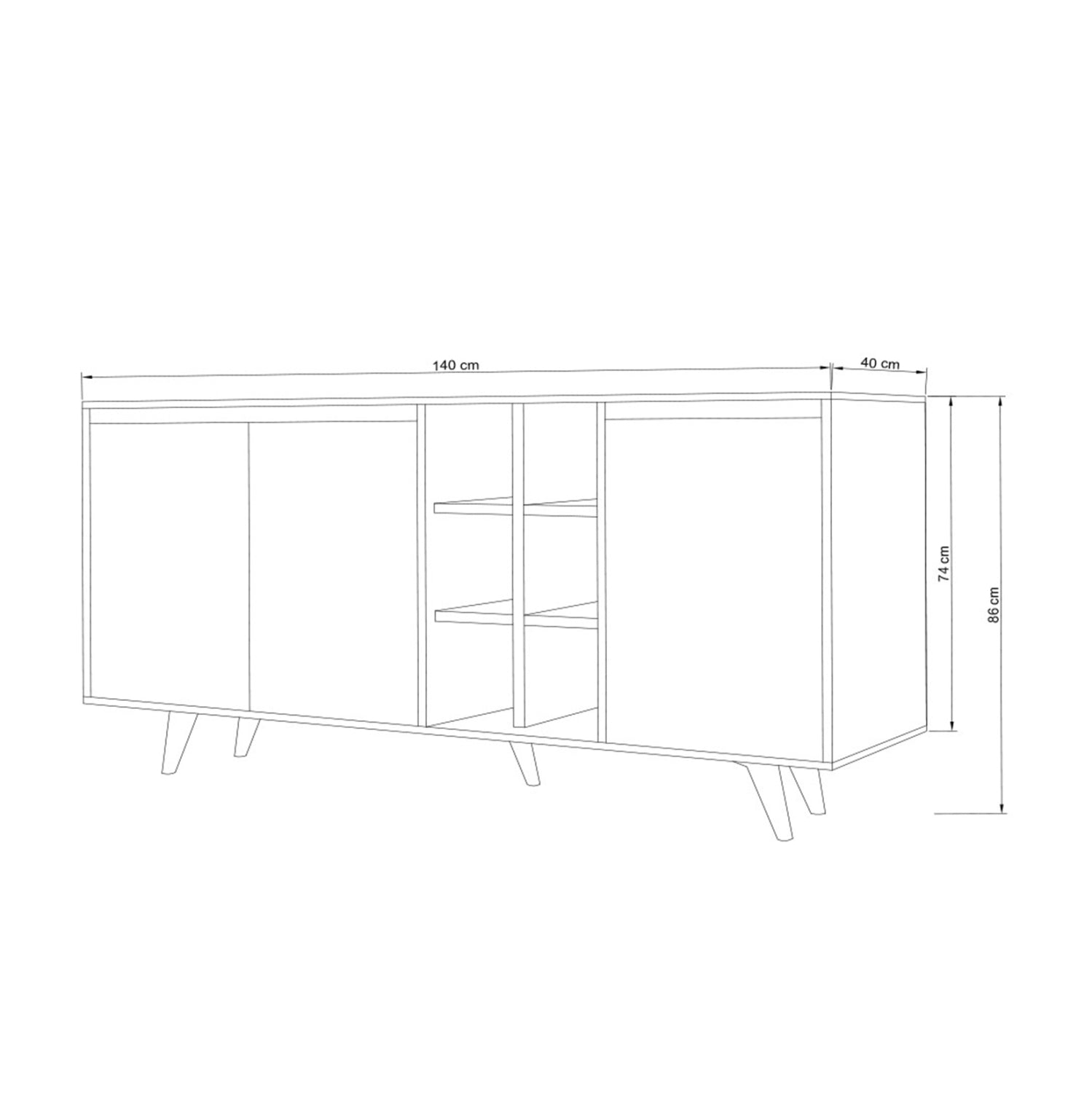 Буфет меламин бял с орехови врати 140x40x86Hсм.