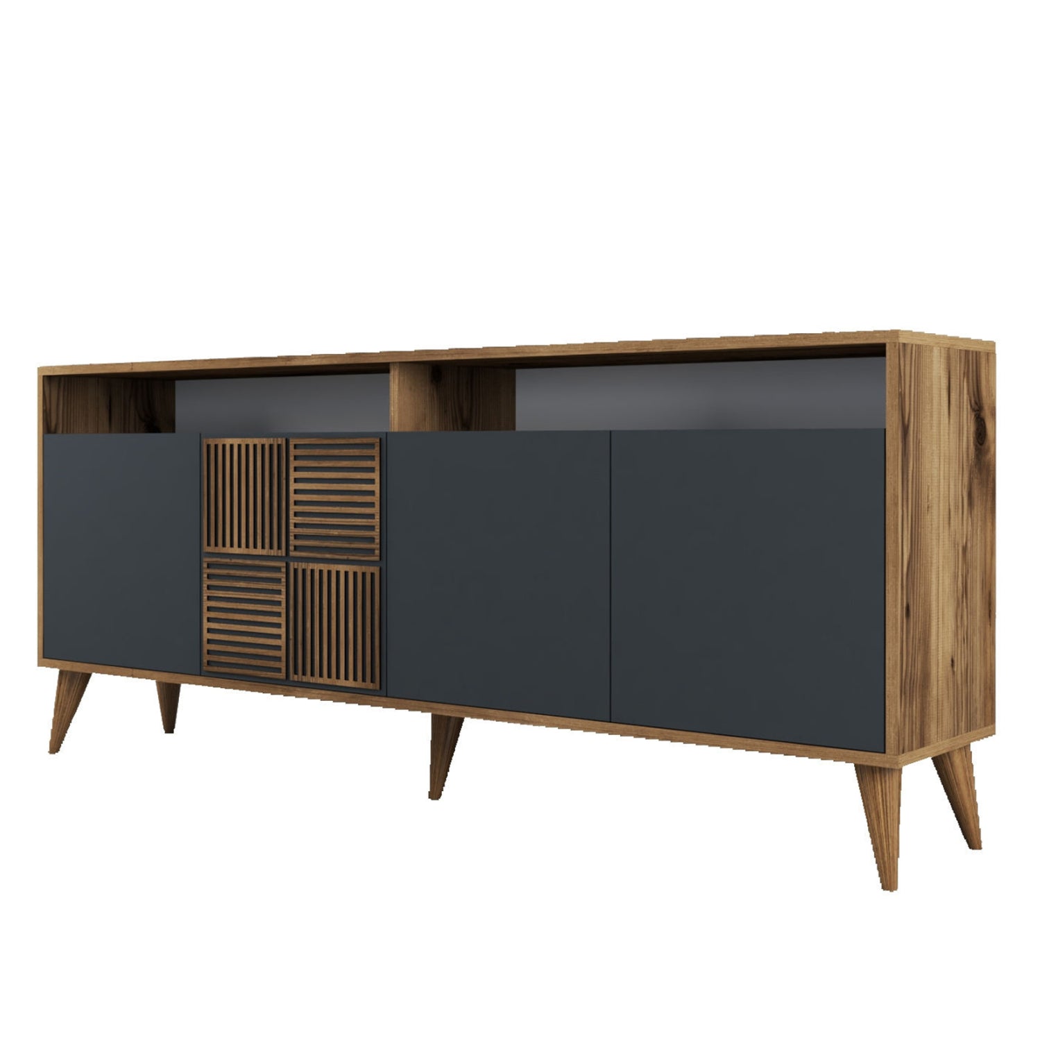 Буфет меламин орех с въглен сиви врати 180x35x78.6Hсм.
