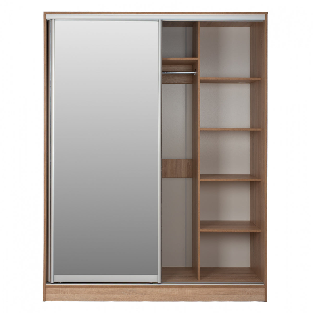 Гардероб 180x60x210 с плъзгащи врати и огледало, дъб Sonoma