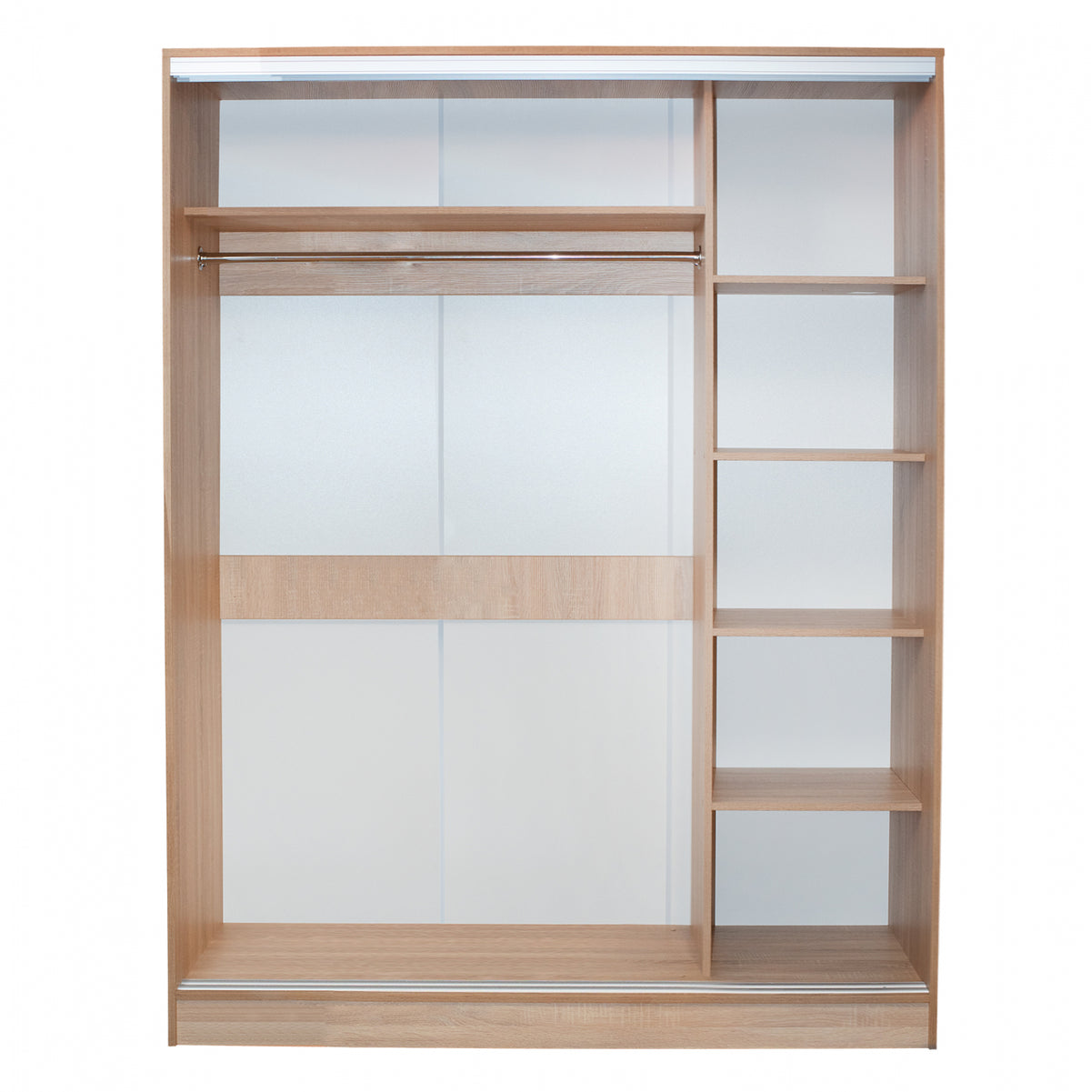 Гардероб 180x60x210 с плъзгащи врати и огледало, дъб Sonoma
